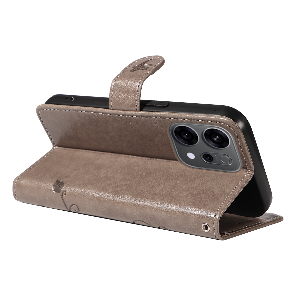 Oppo Reno 14 F Handyhülle mit Schmetterlingsmuster, Grau
