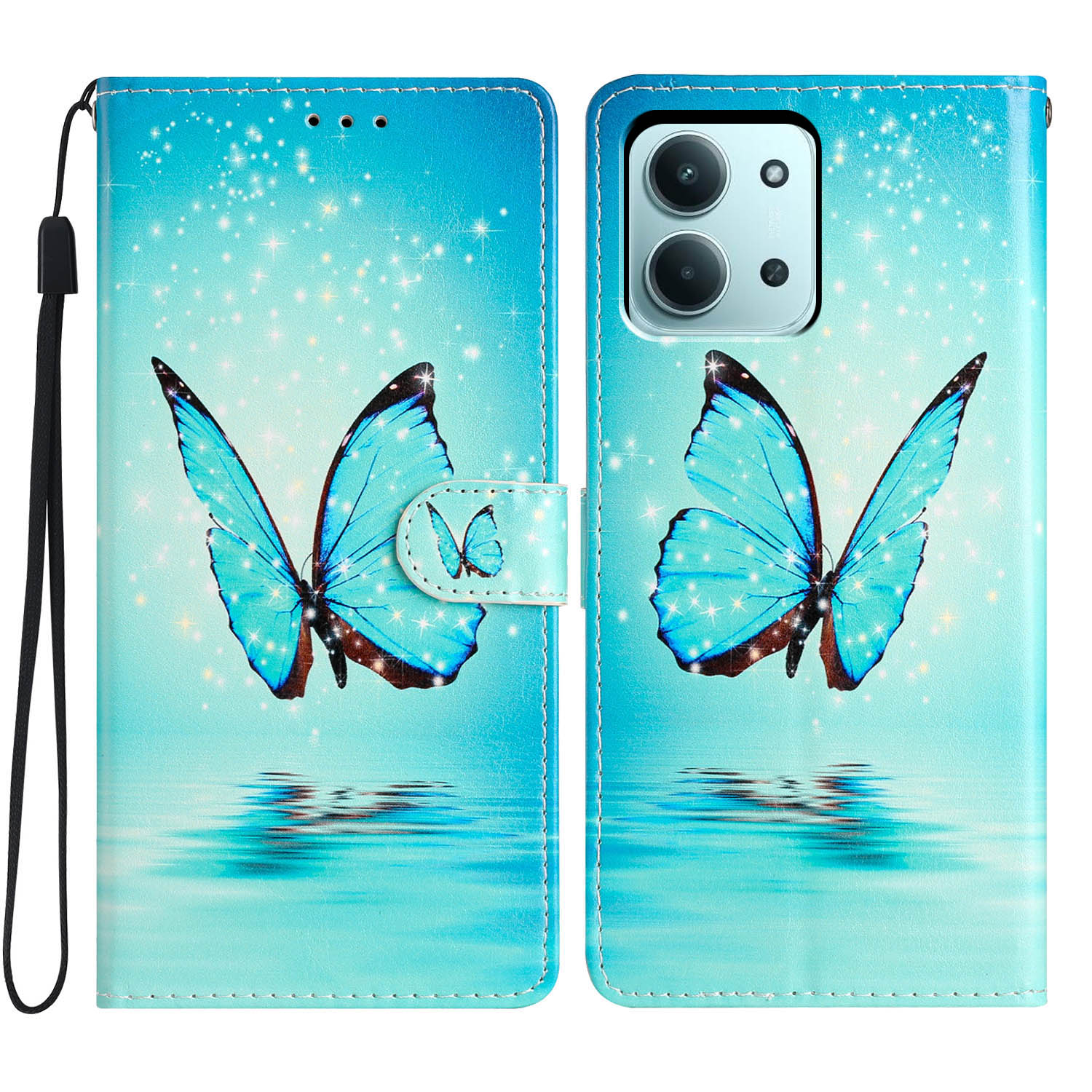 Xiaomi Redmi 15C Handytasche blaue Schmetterlinge