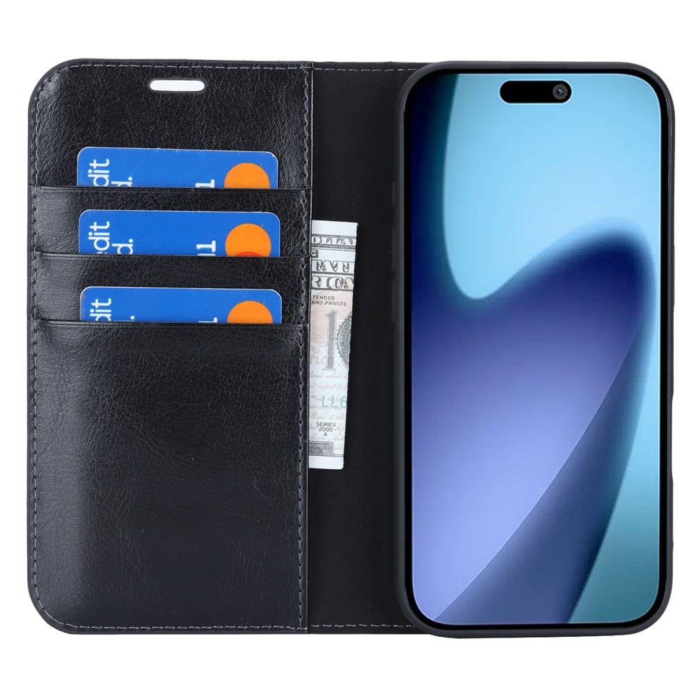 iPhone 17 Air Handytasche aus Echtem Leder Schwarz