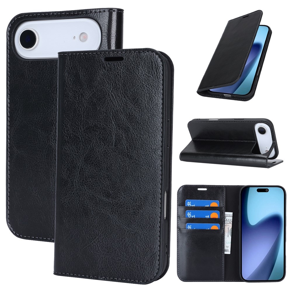 iPhone 17 Air Handytasche aus Echtem Leder Schwarz