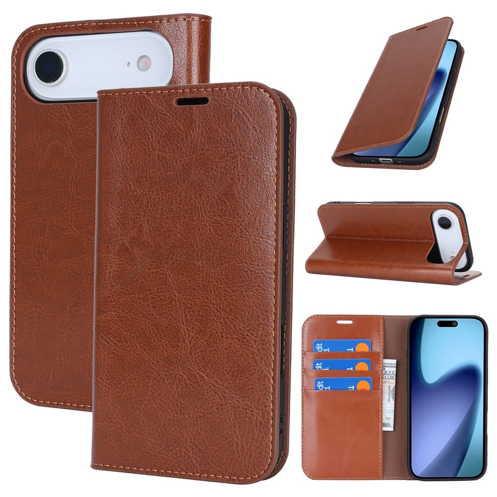 iPhone 17 Air Handytasche aus Echtem Leder Schwarz