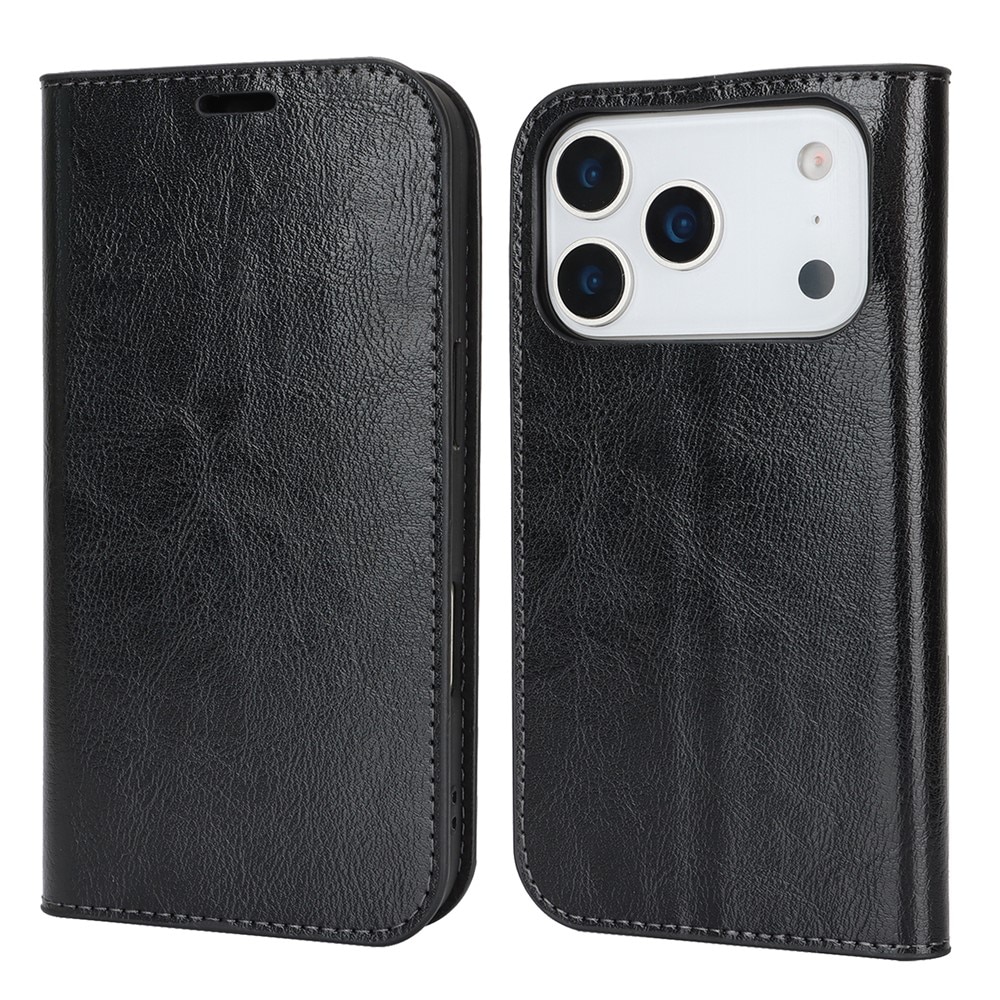 iPhone 17 Pro Handytasche aus Echtem Leder Schwarz
