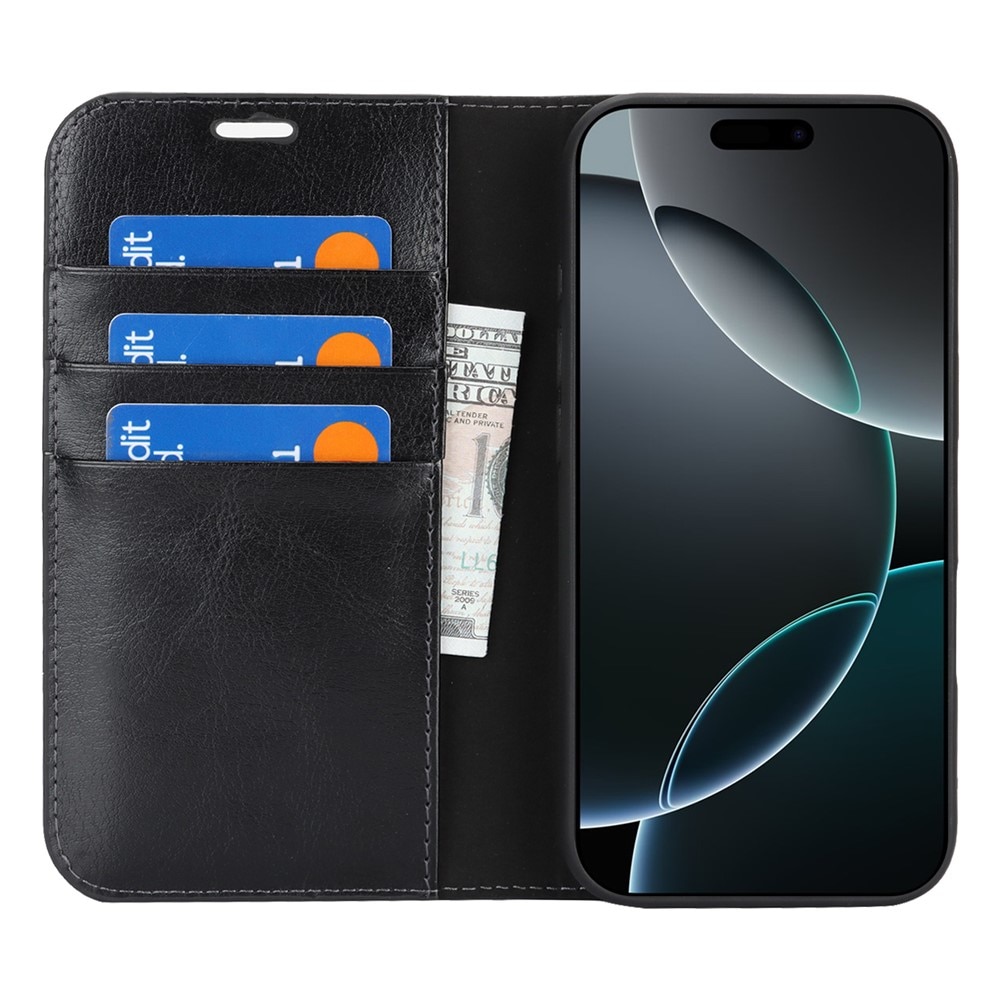 iPhone 17 Pro Handytasche aus Echtem Leder Schwarz