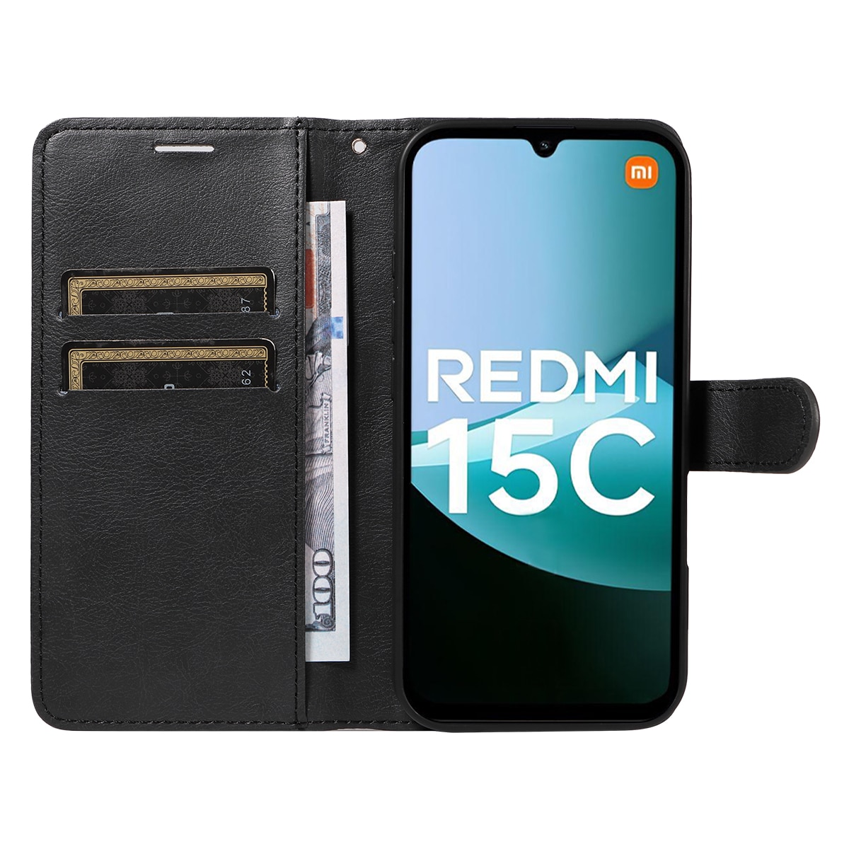 Xiaomi Redmi 15C Portemonnaie-Hülle schwarz