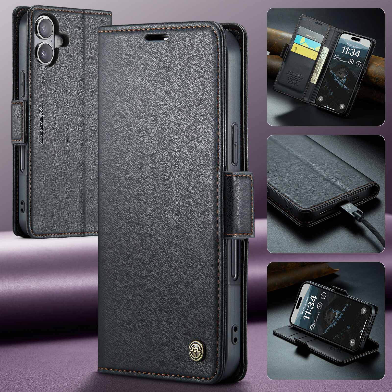 RFID-geschützte Slim Portemonnaie-Hülle iPhone 17 Schwarz