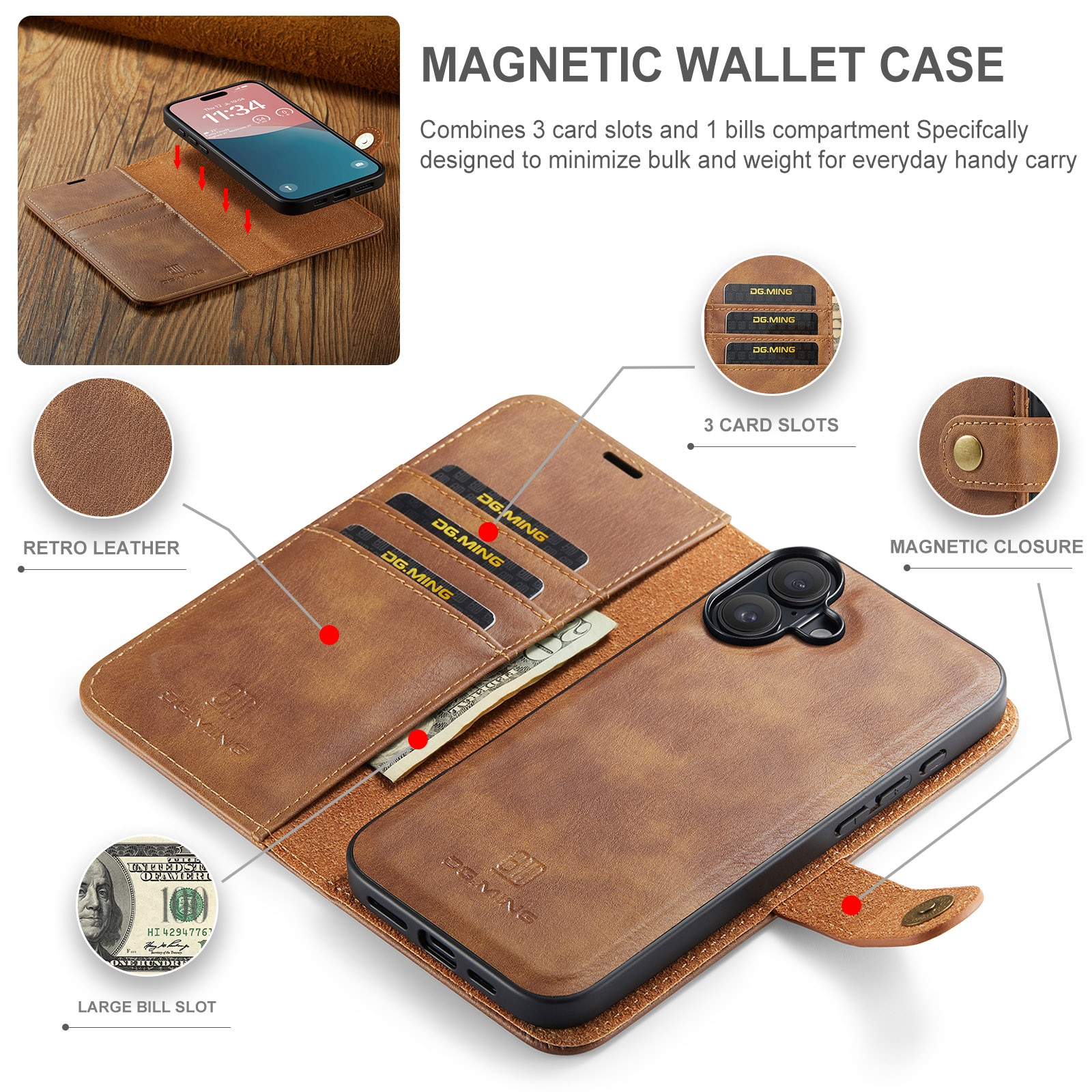 Handytasche Magnetische iPhone 17 Cognac