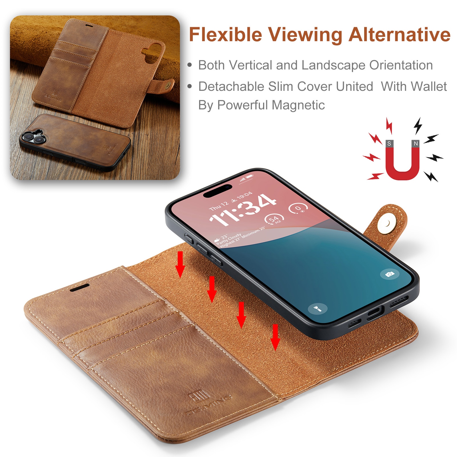 Handytasche Magnetische iPhone 17 Cognac