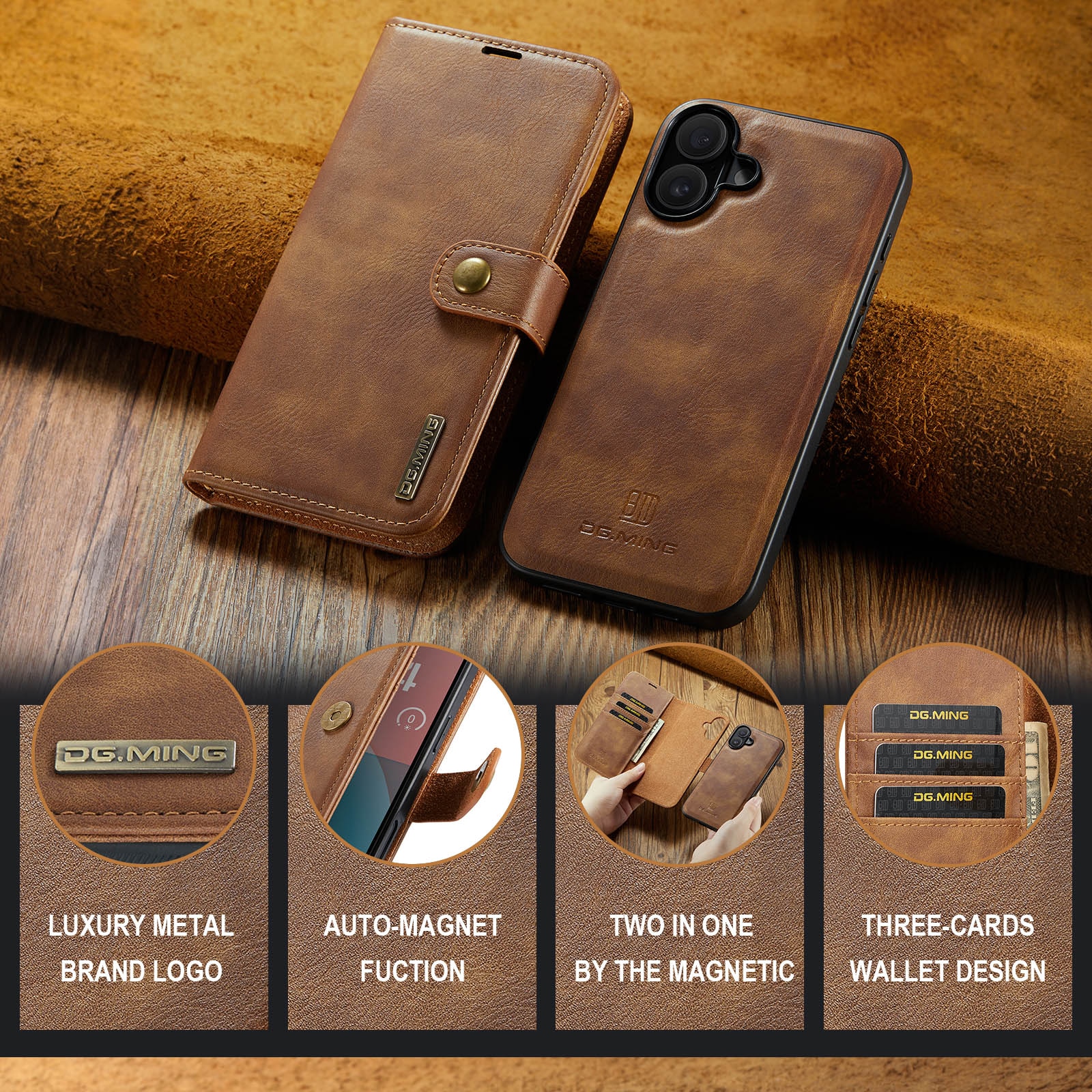 Handytasche Magnetische iPhone 17 Cognac