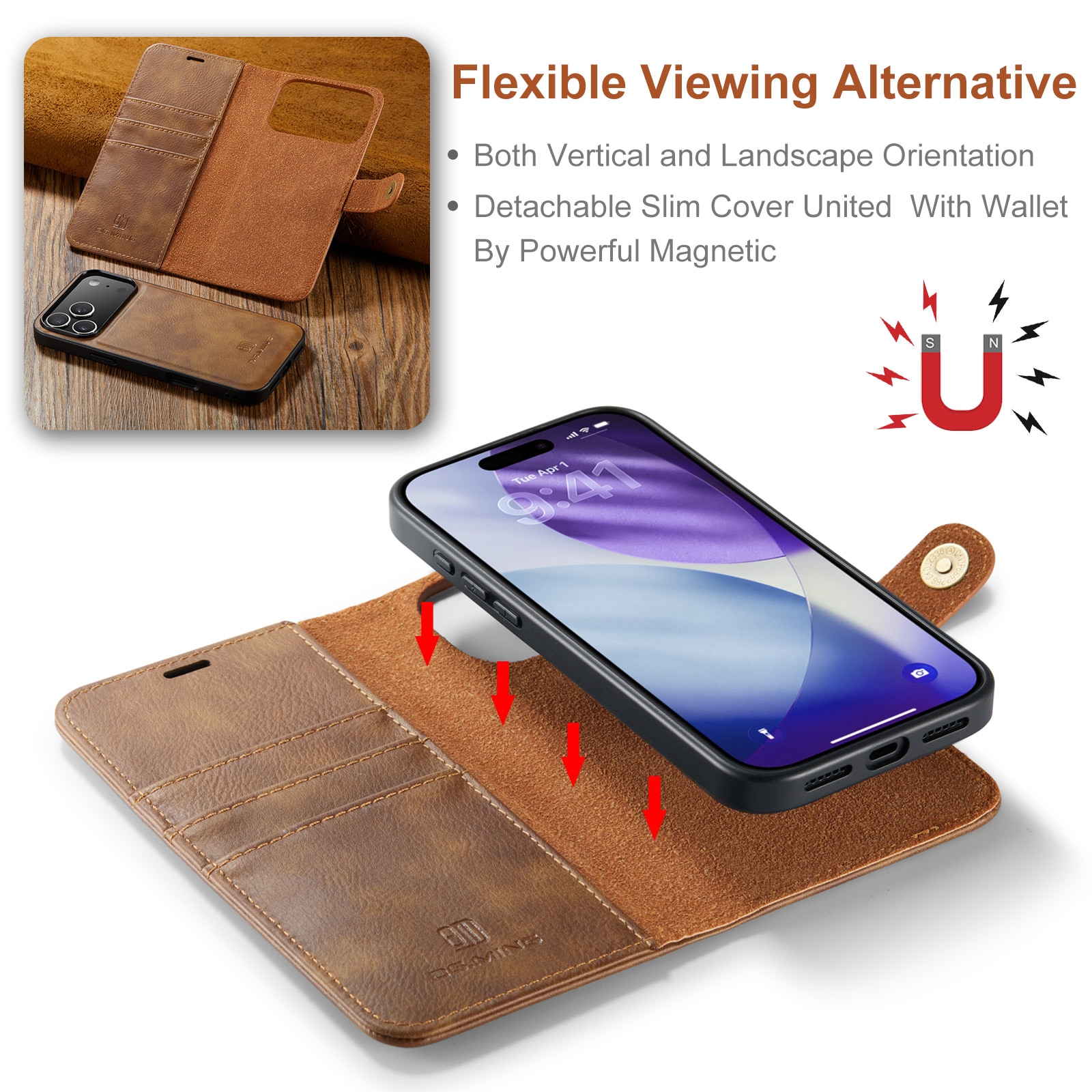 Handytasche Magnetische iPhone 17 Pro Cognac