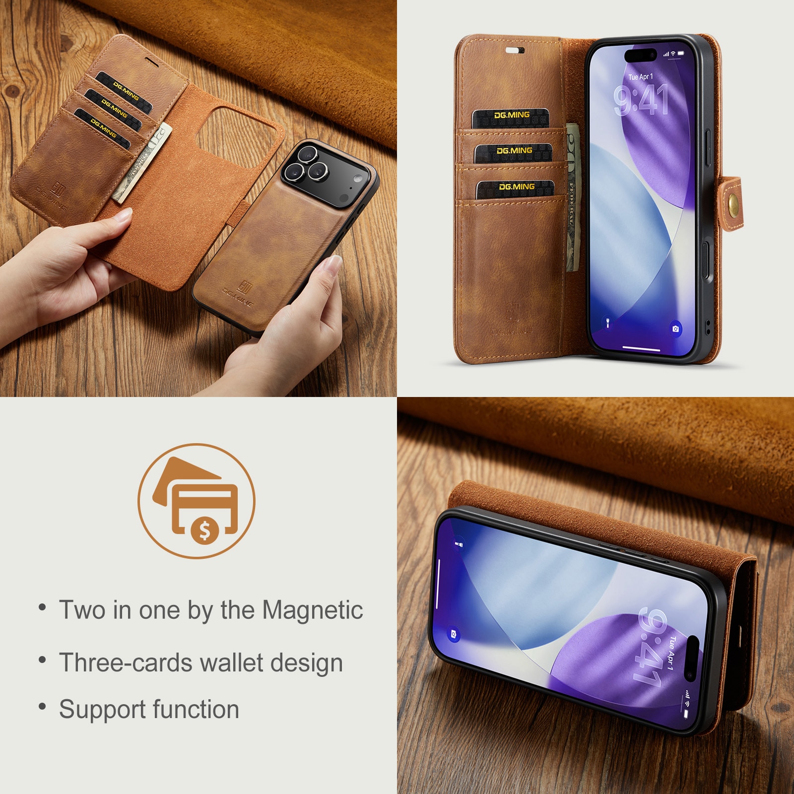 Handytasche Magnetische iPhone 17 Pro Cognac