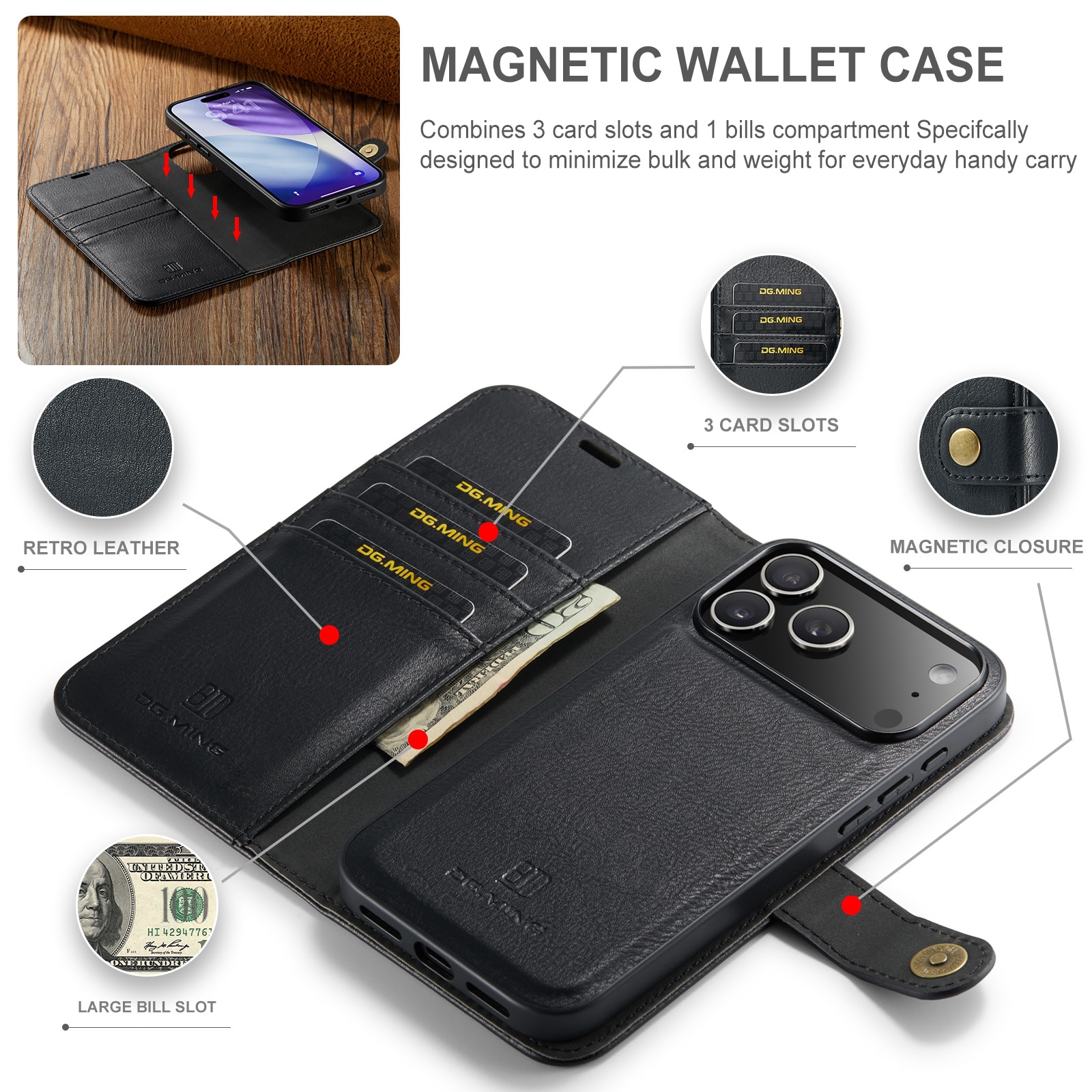 Handytasche Magnetische iPhone 17 Pro Max Black