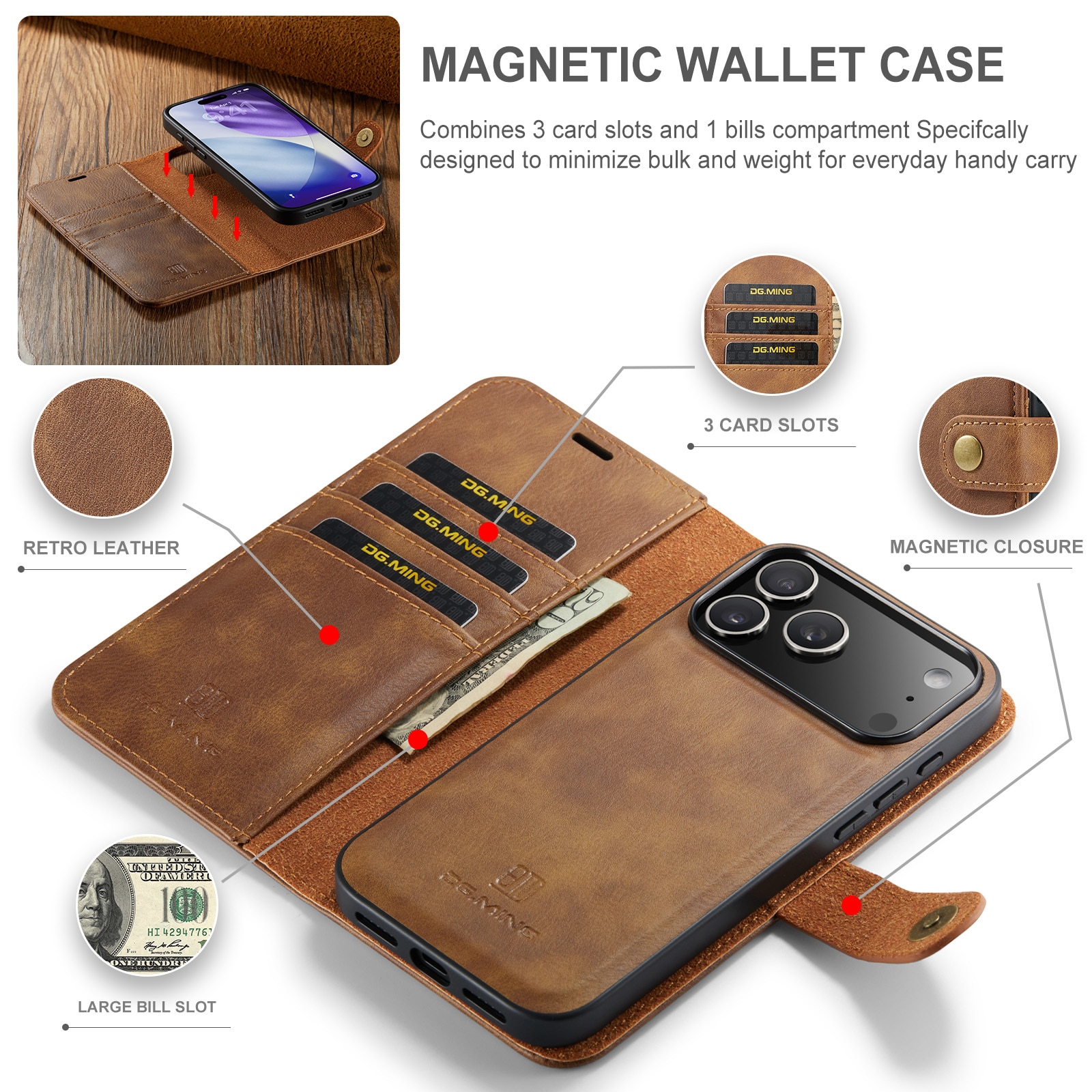 Handytasche Magnetische iPhone 17 Pro Max Cognac