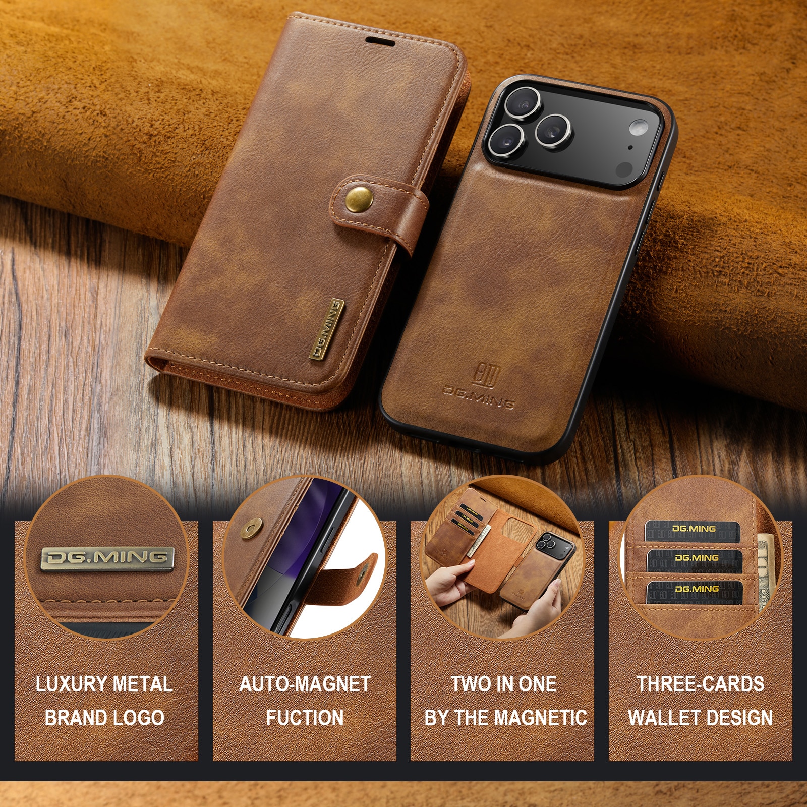 Handytasche Magnetische iPhone 17 Pro Max Cognac