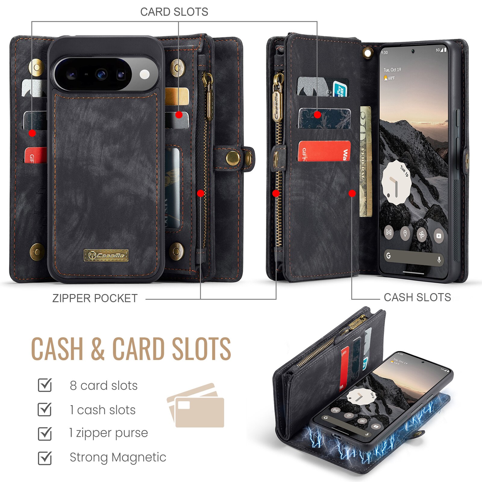 Multi-slot Portemonnaie-Hülle Google Pixel 10 Pro Grau