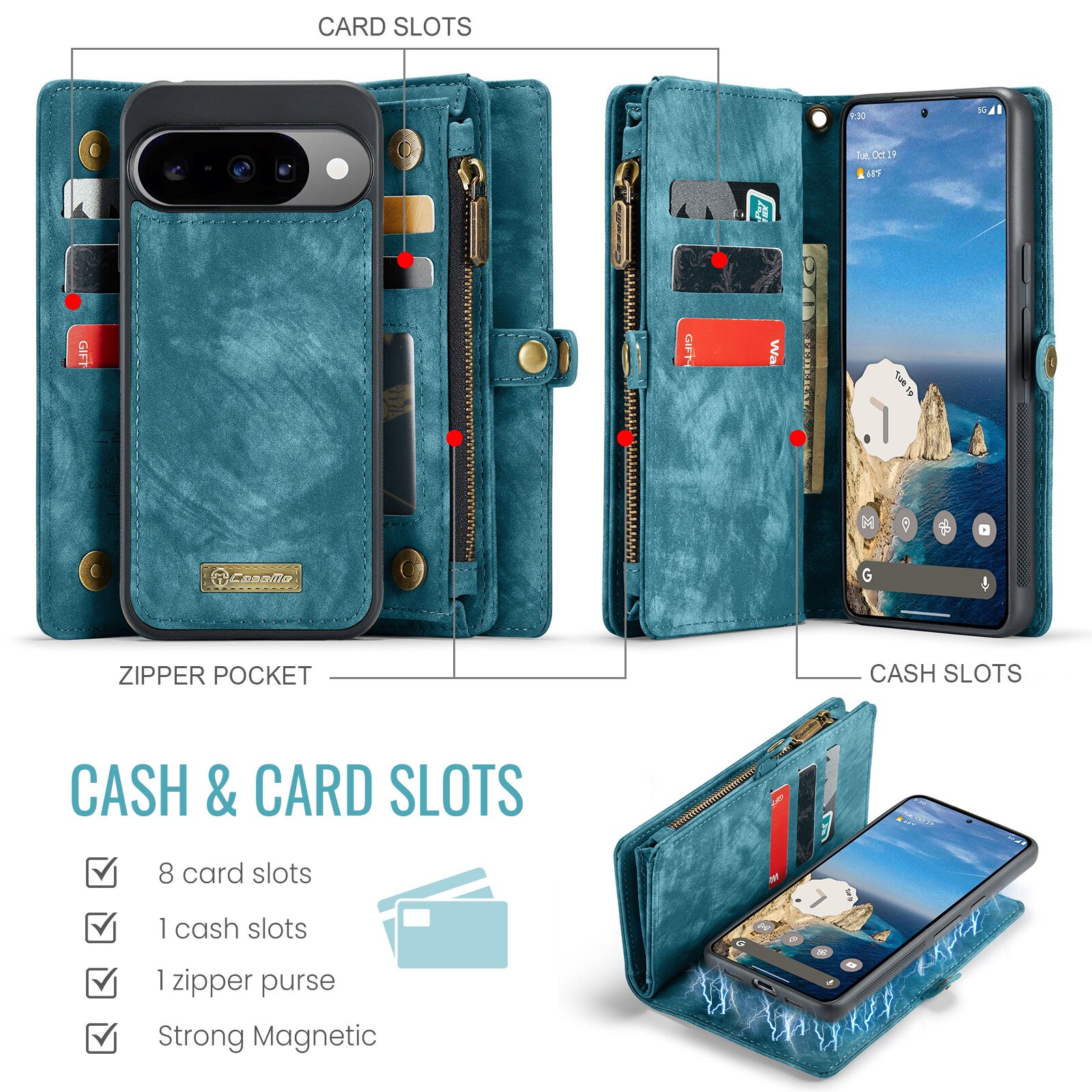 Multi-slot Portemonnaie-Hülle Google Pixel 10 Pro Blau