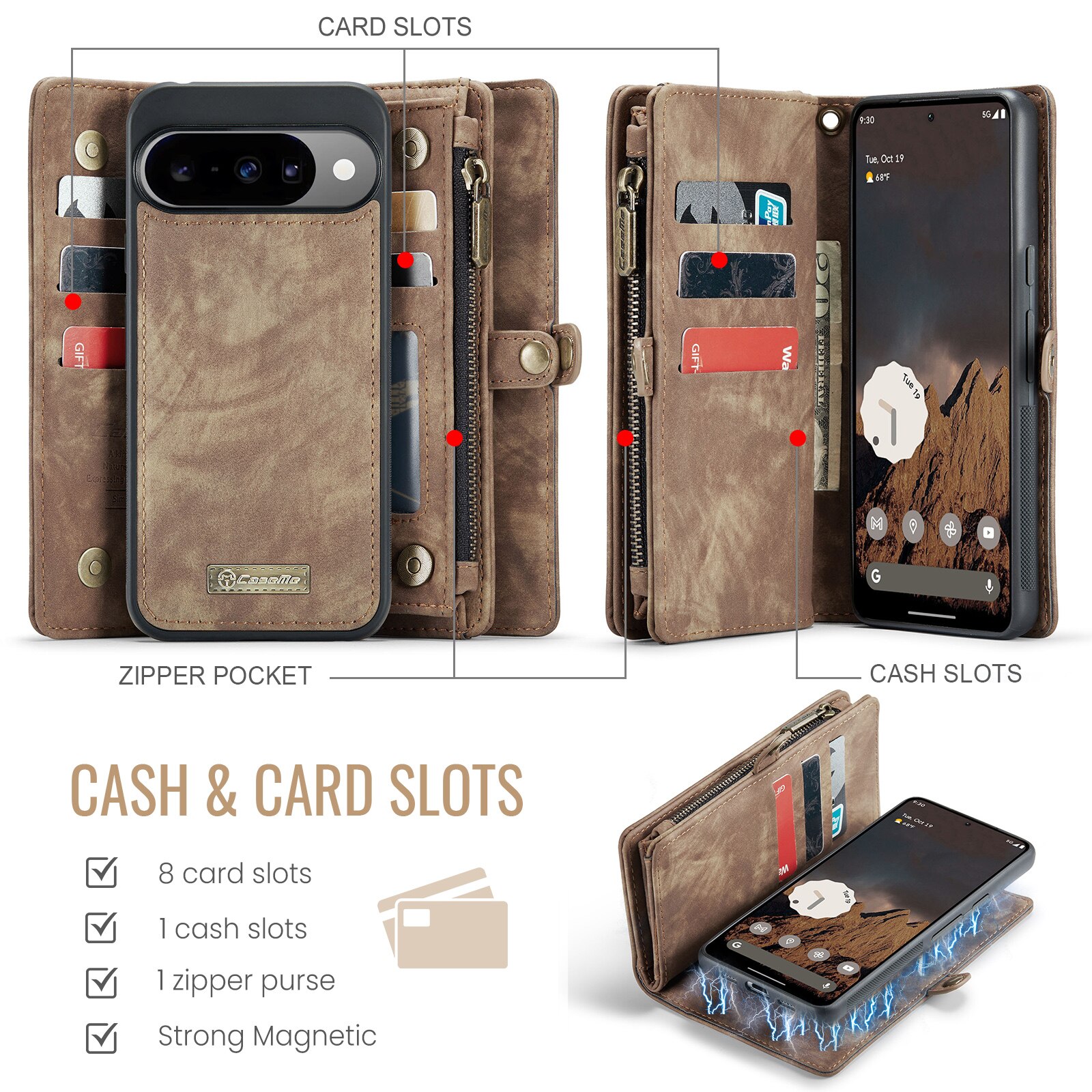 Multi-slot Portemonnaie-Hülle Google Pixel 10 Braun