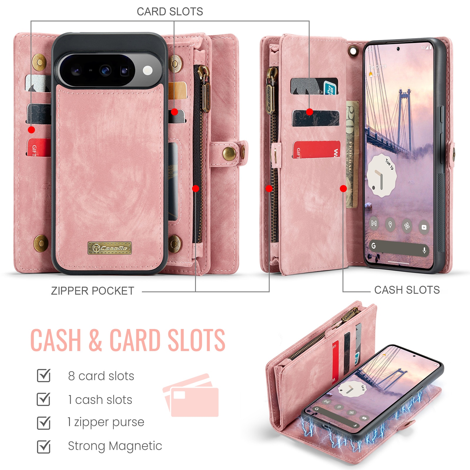 Multi-slot Portemonnaie-Hülle Google Pixel 10 Rosa