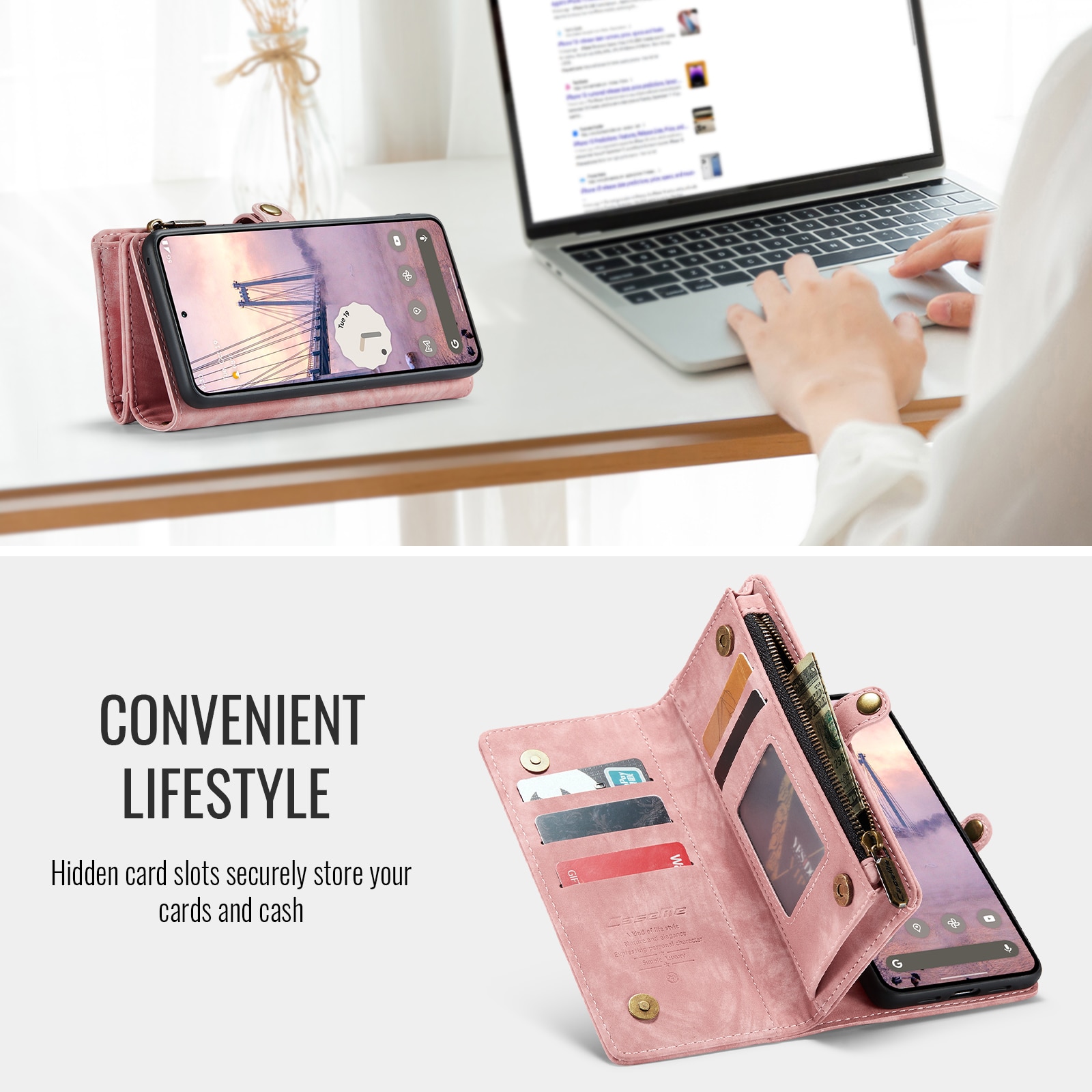 Multi-slot Portemonnaie-Hülle Google Pixel 10 Rosa