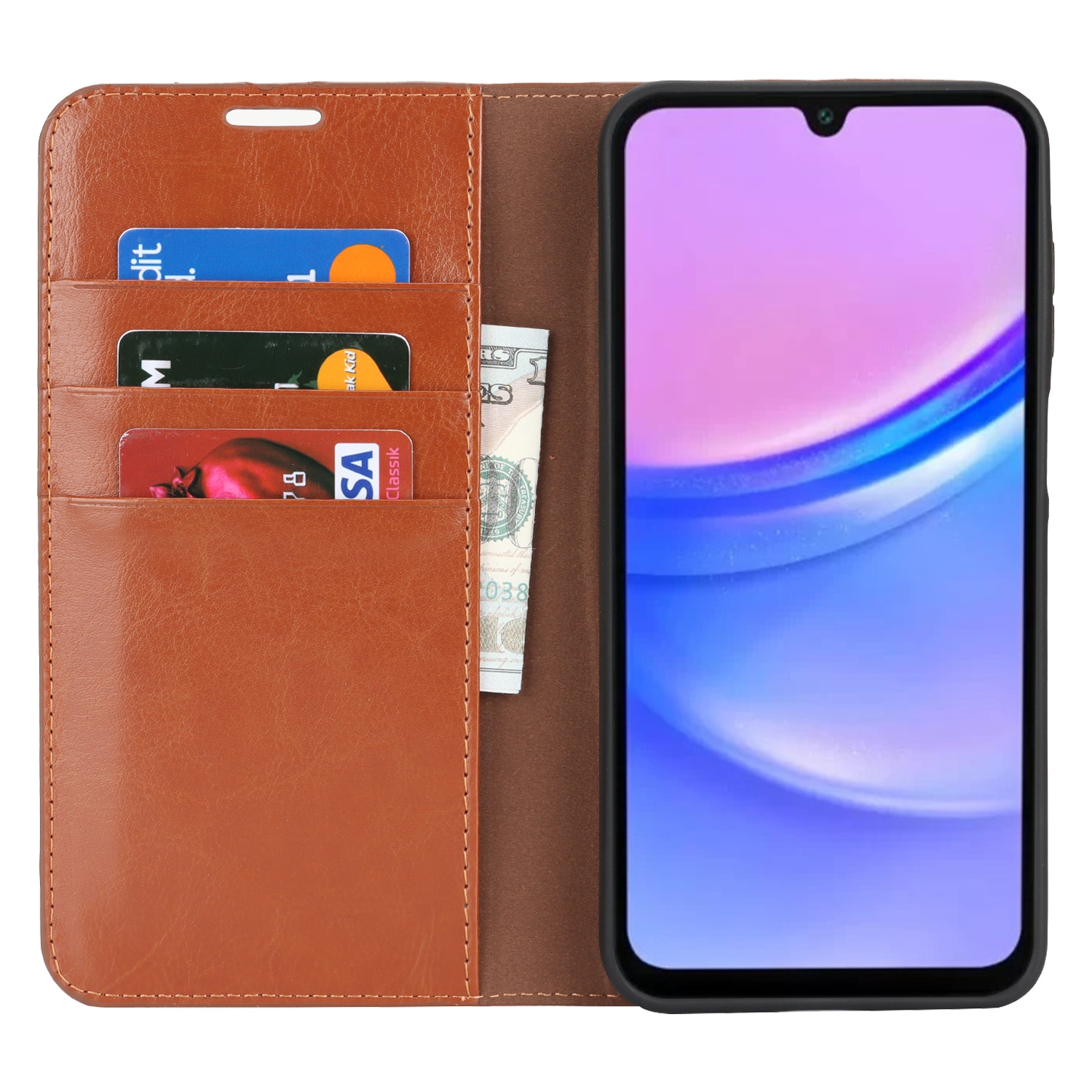 Samsung Galaxy A17 Handytasche aus Echtem Leder Braun