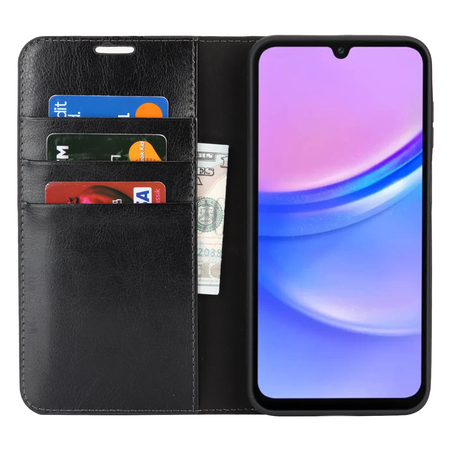 Samsung Galaxy A17 Handytasche aus Echtem Leder Schwarz