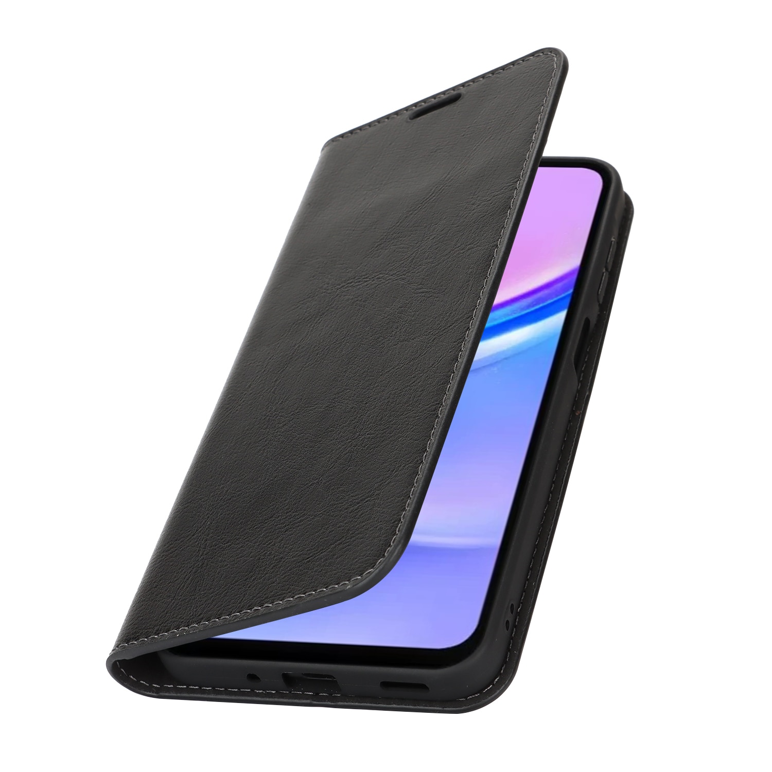 Samsung Galaxy A17 Handytasche aus Echtem Leder Schwarz