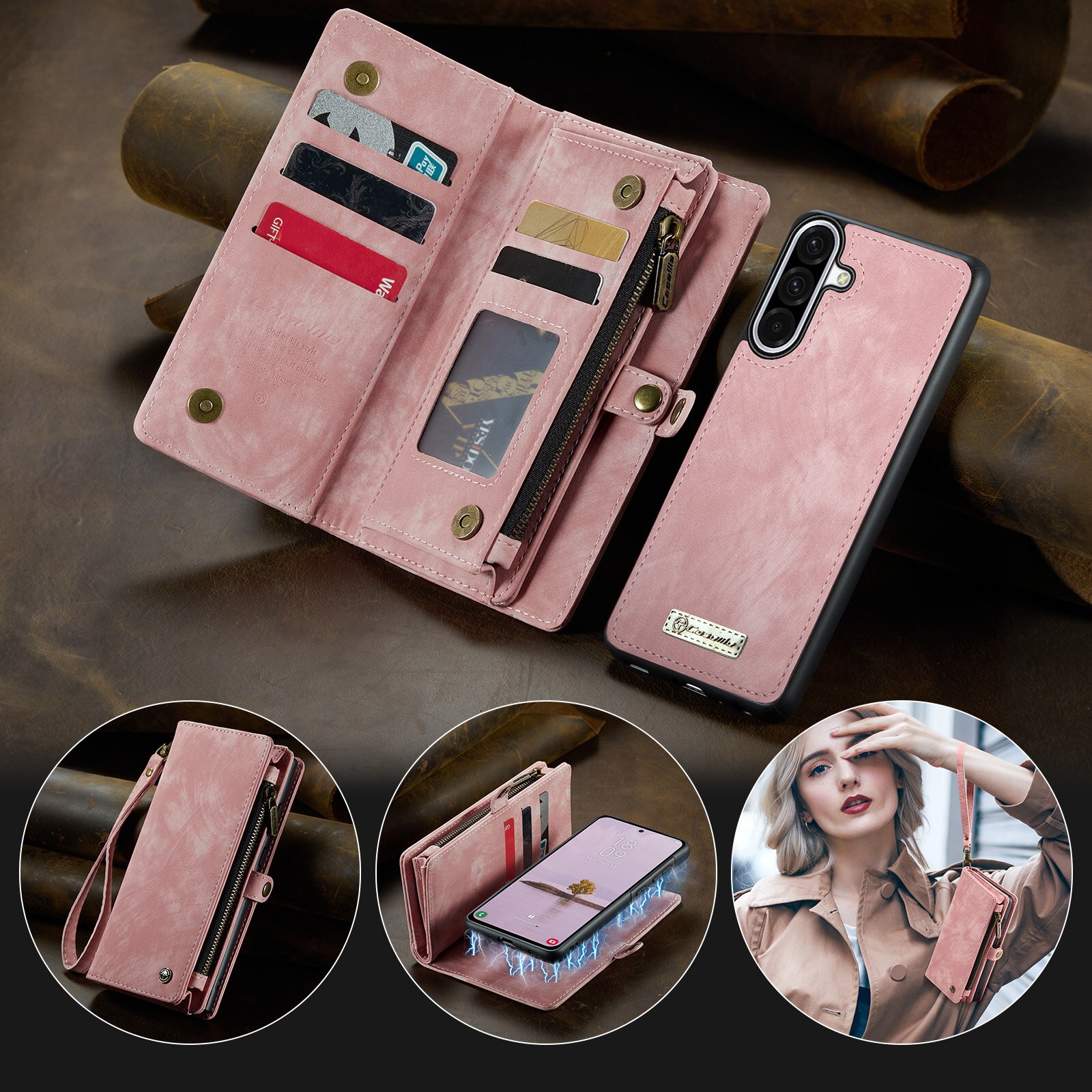 Multi-slot Portemonnaie-Hülle Samsung Galaxy A17 Rosa