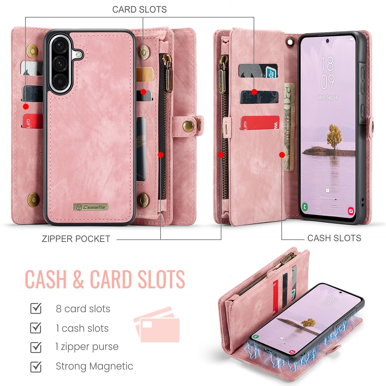 Multi-slot Portemonnaie-Hülle Samsung Galaxy A17 Rosa