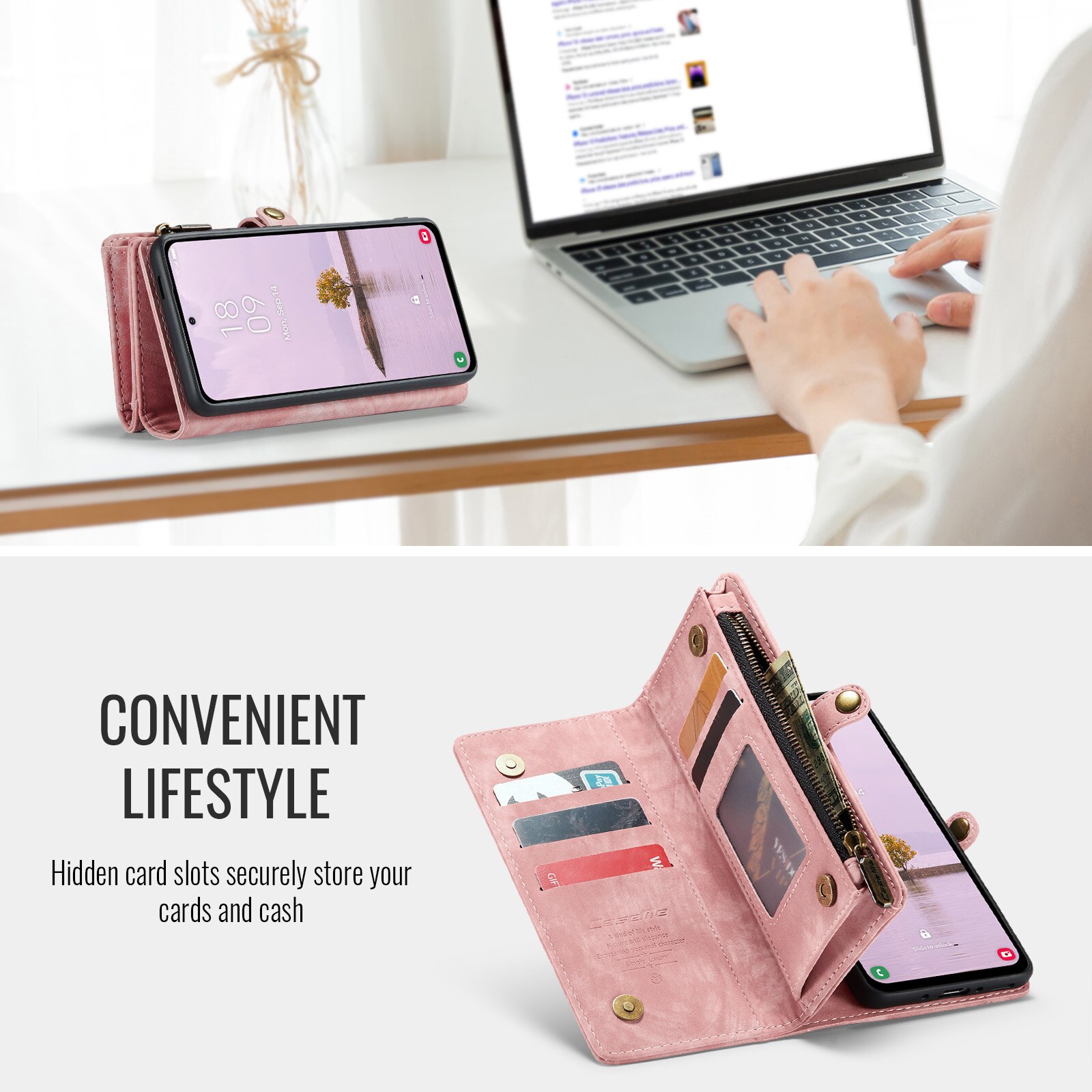 Multi-slot Portemonnaie-Hülle Samsung Galaxy A17 Rosa