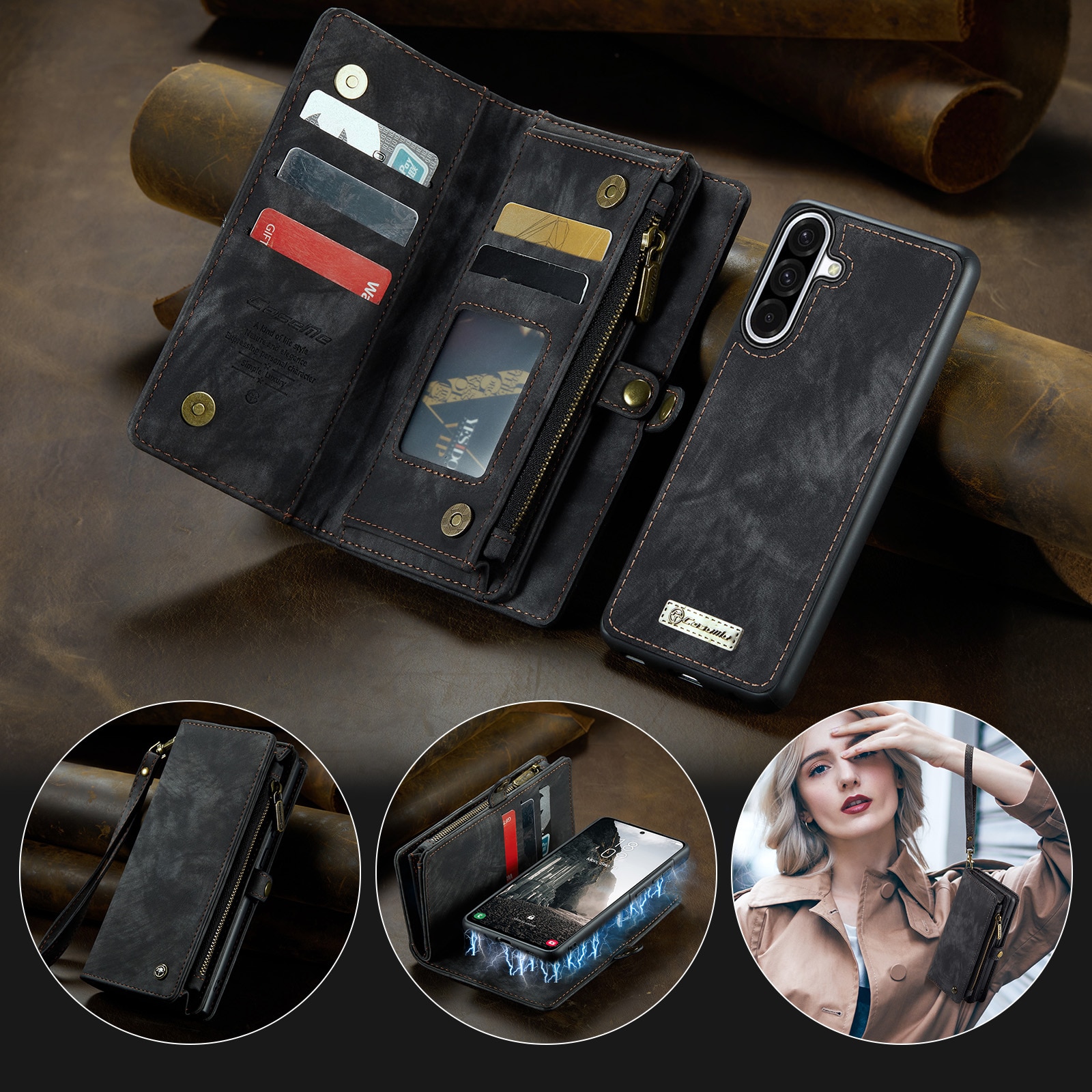 Multi-slot Portemonnaie-Hülle Samsung Galaxy A17 Grau