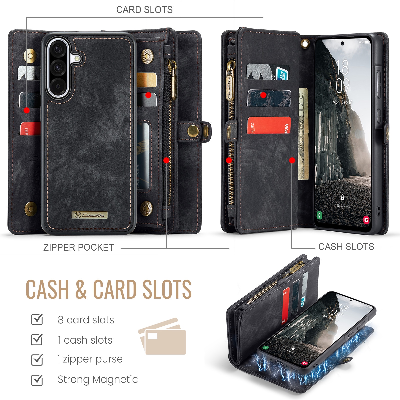 Multi-slot Portemonnaie-Hülle Samsung Galaxy A17 Grau