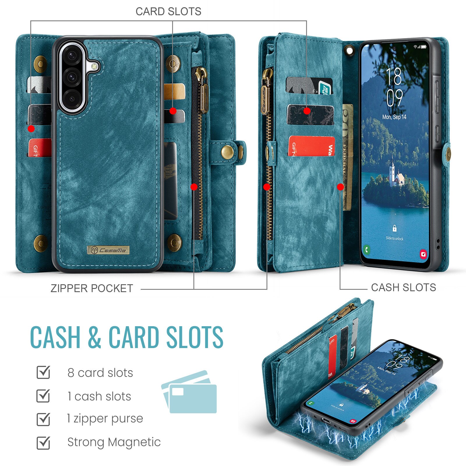 Multi-slot Portemonnaie-Hülle Samsung Galaxy A17 Blau