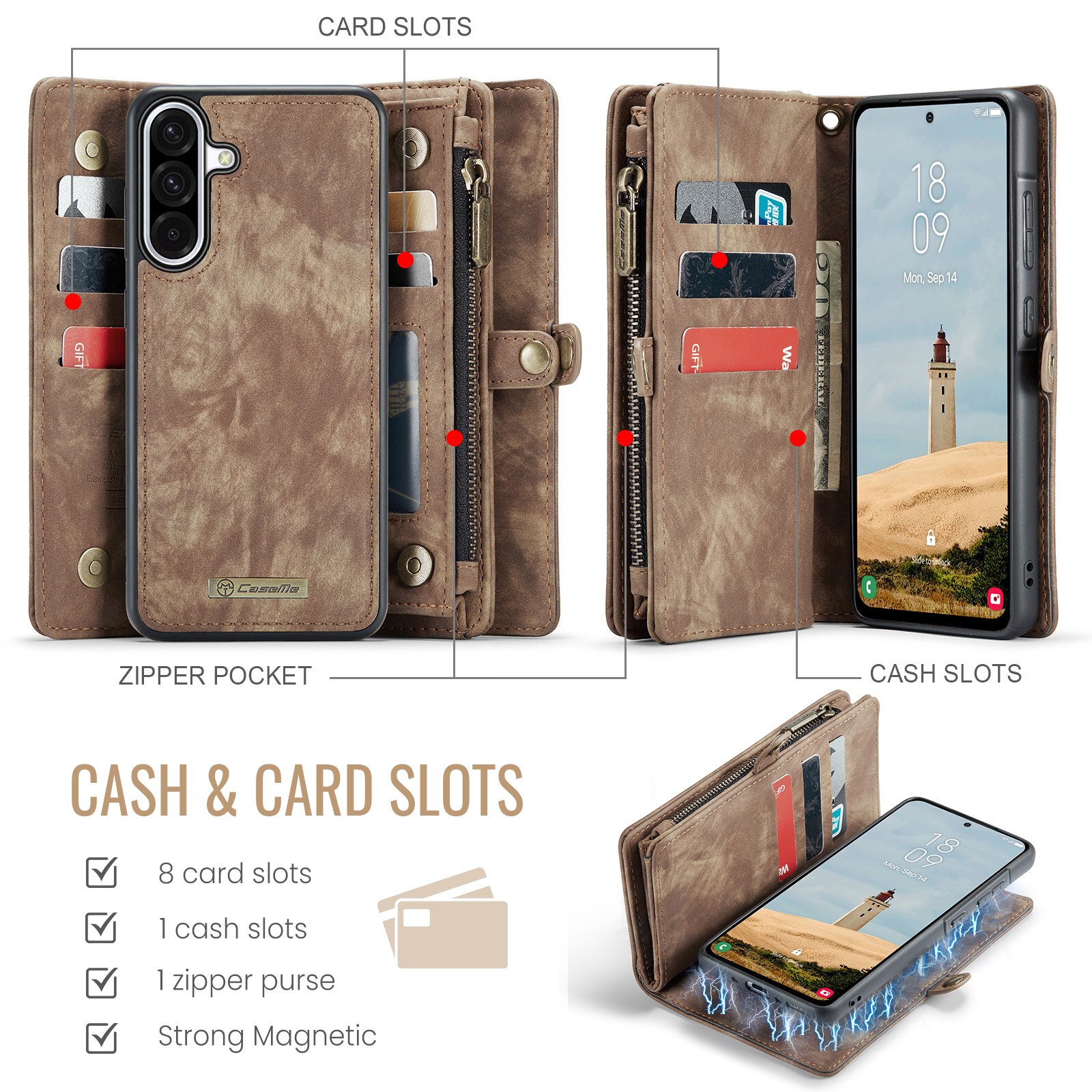 Multi-slot Portemonnaie-Hülle Samsung Galaxy A17 Braun