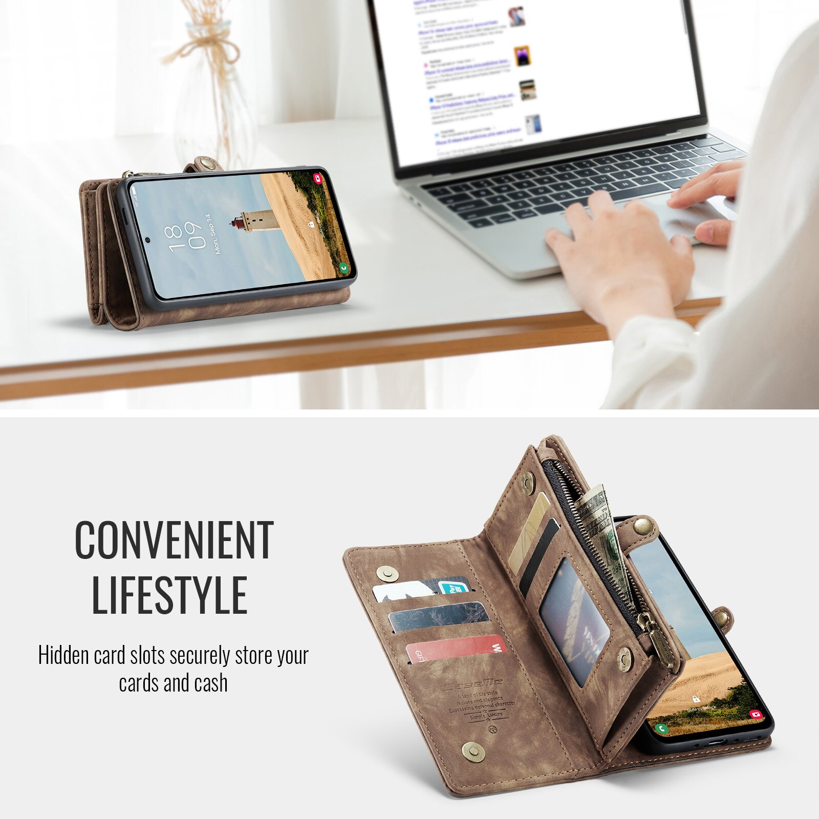 Multi-slot Portemonnaie-Hülle Samsung Galaxy A17 Braun