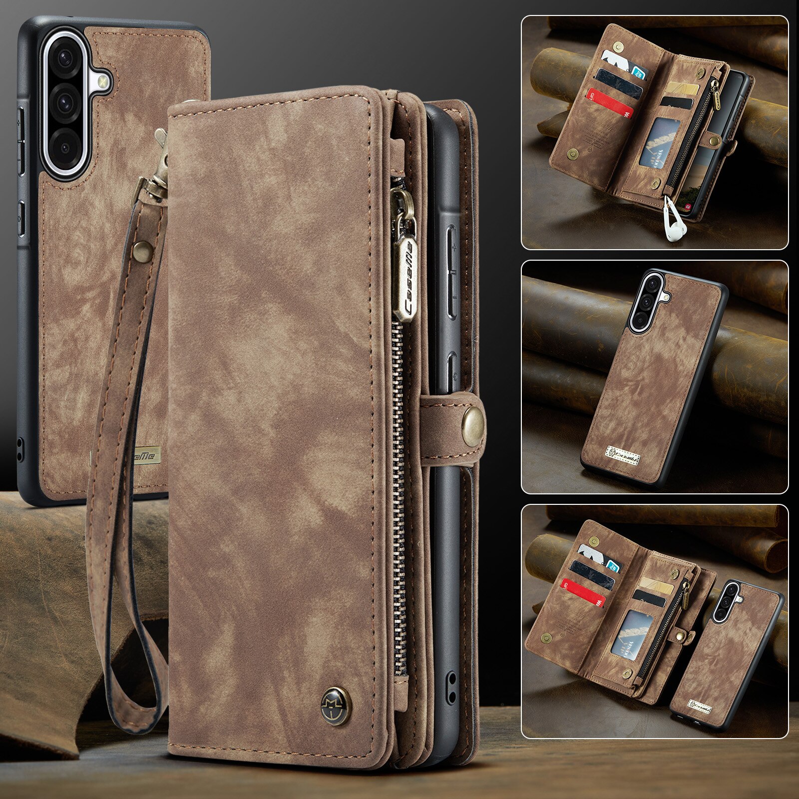Multi-slot Portemonnaie-Hülle Samsung Galaxy A17 Braun