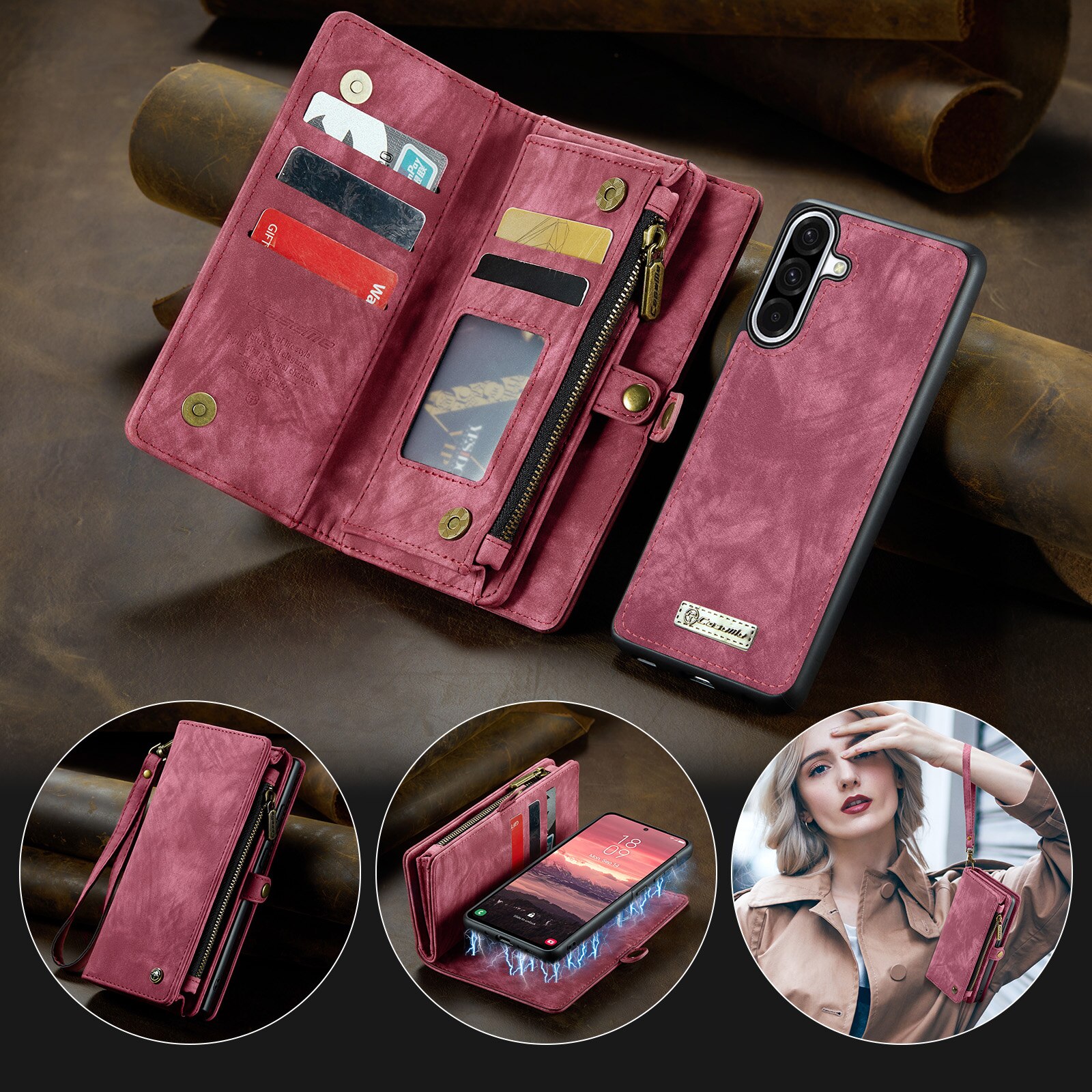 Multi-slot Portemonnaie-Hülle Samsung Galaxy A17 Rot