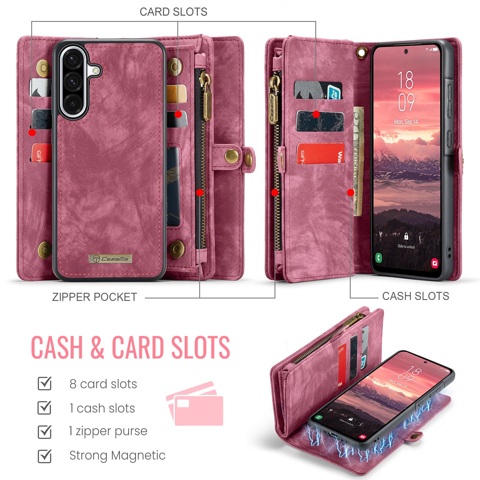 Multi-slot Portemonnaie-Hülle Samsung Galaxy A17 Rot