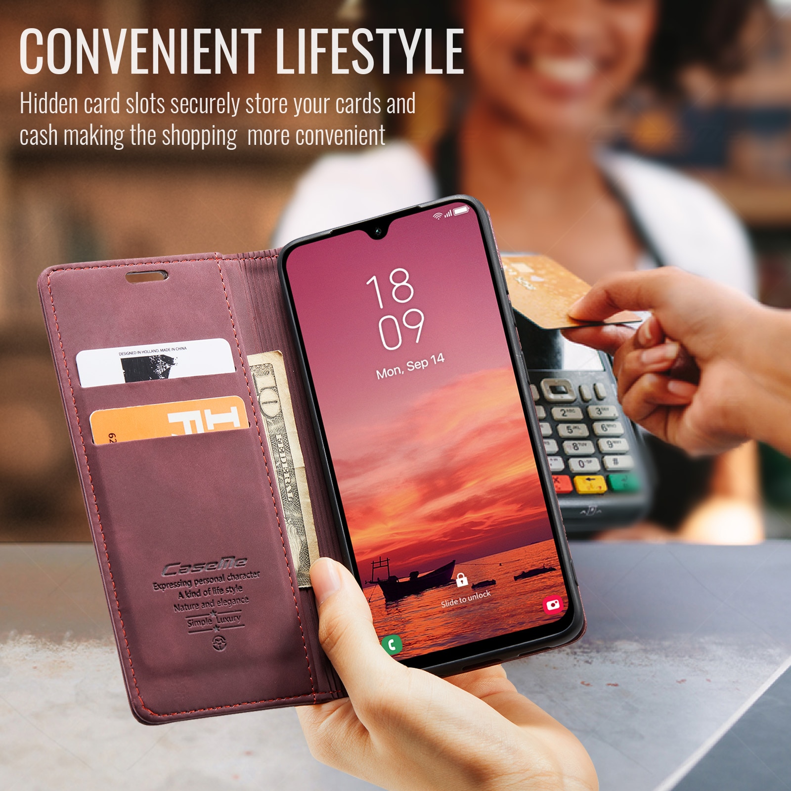 Slim Portemonnaie-Hülle Samsung Galaxy A17 Rot