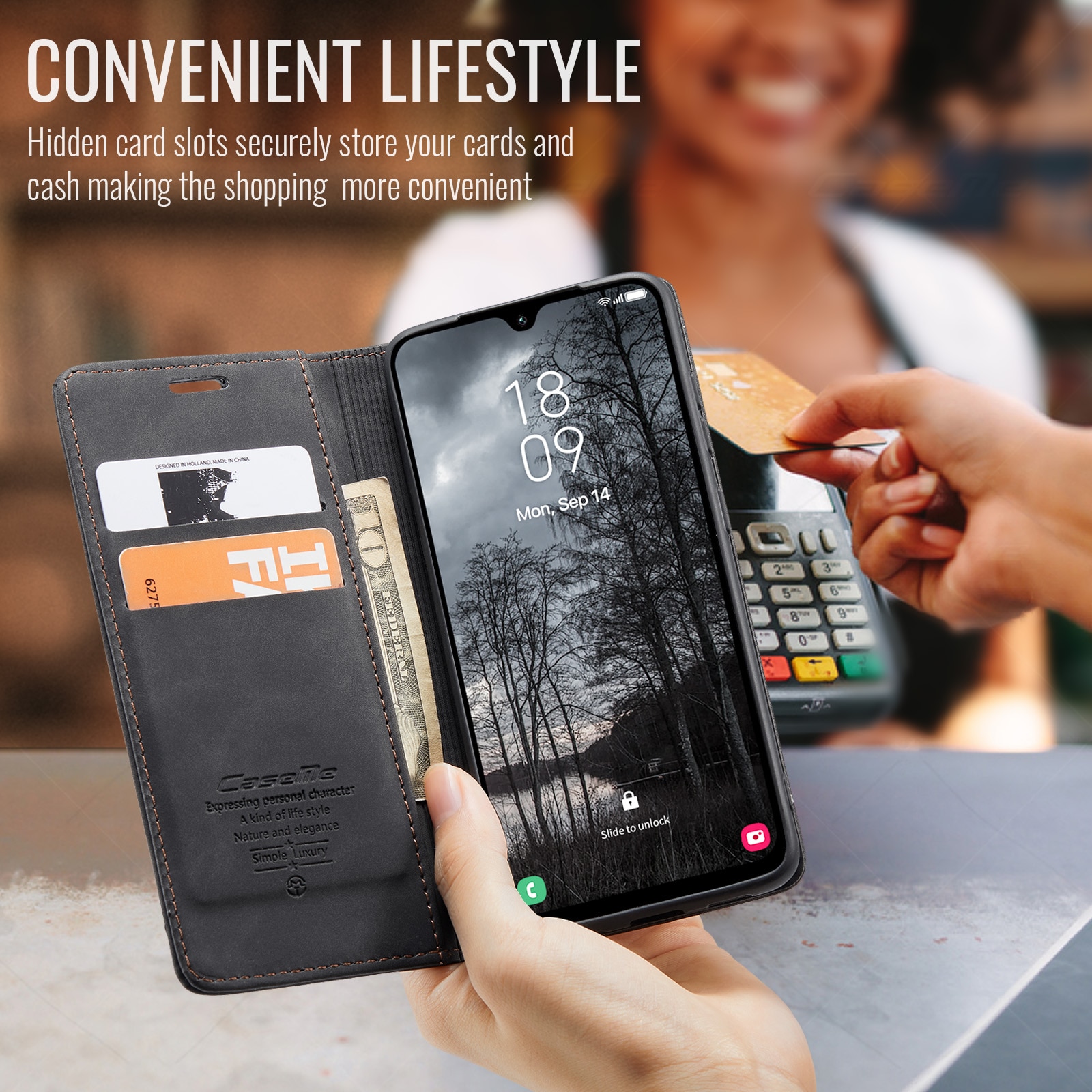 Slim Portemonnaie-Hülle Samsung Galaxy A17 Schwarz