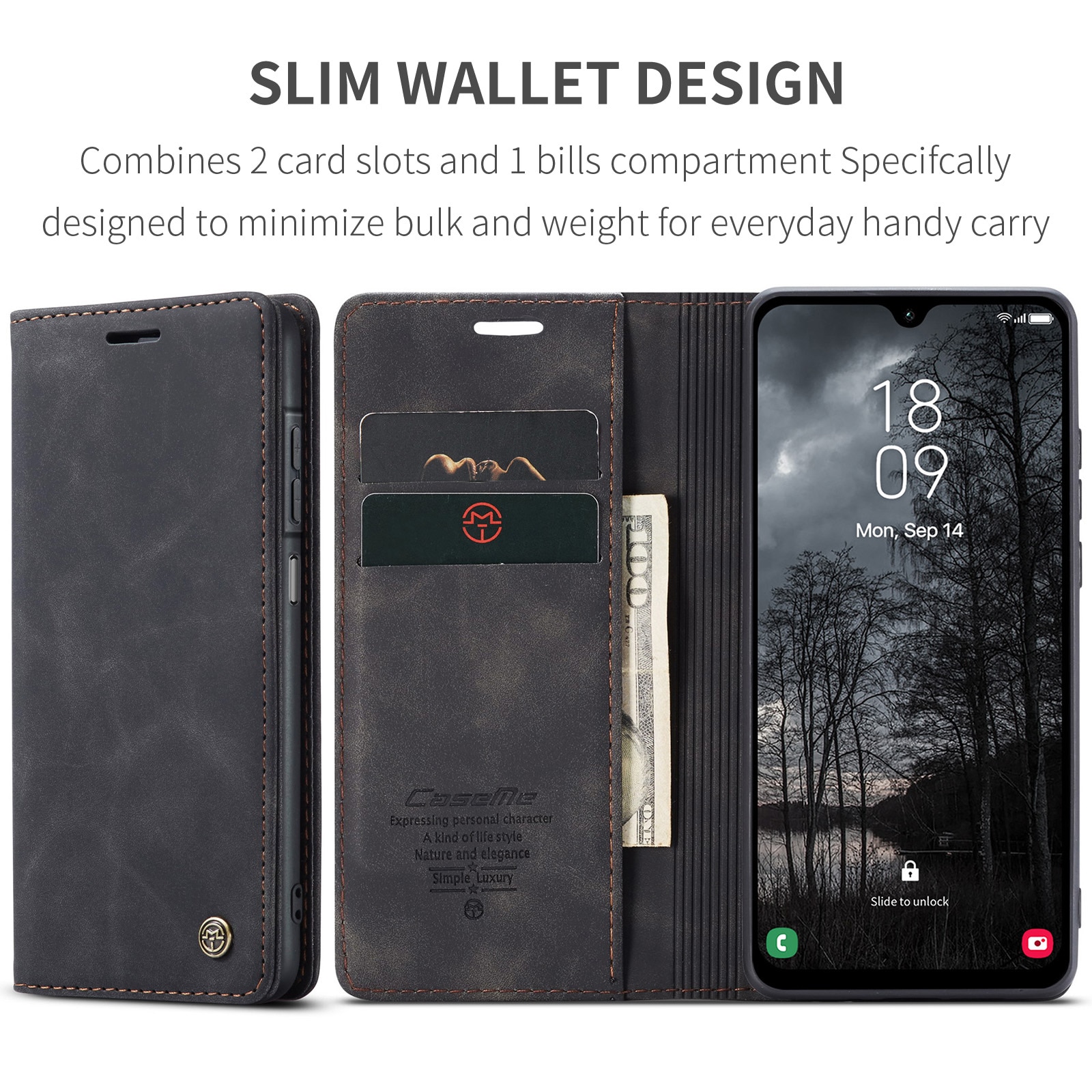 Slim Portemonnaie-Hülle Samsung Galaxy A17 Schwarz