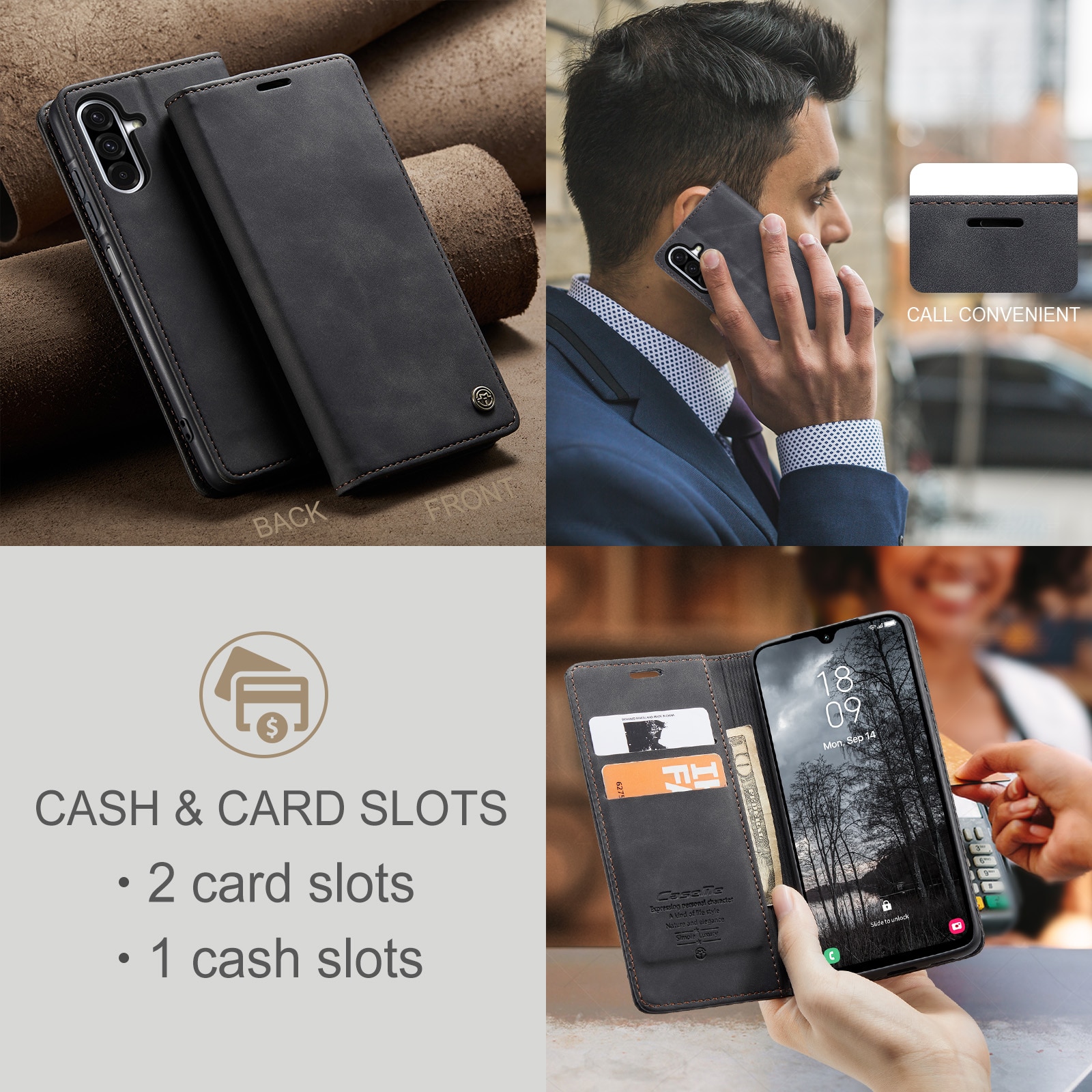 Slim Portemonnaie-Hülle Samsung Galaxy A17 Schwarz