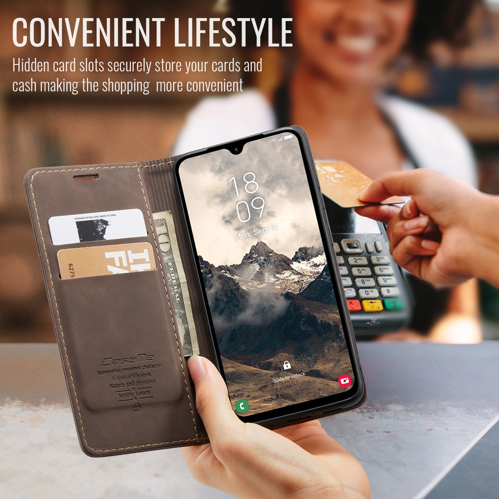 Slim Portemonnaie-Hülle Samsung Galaxy A17 Braun