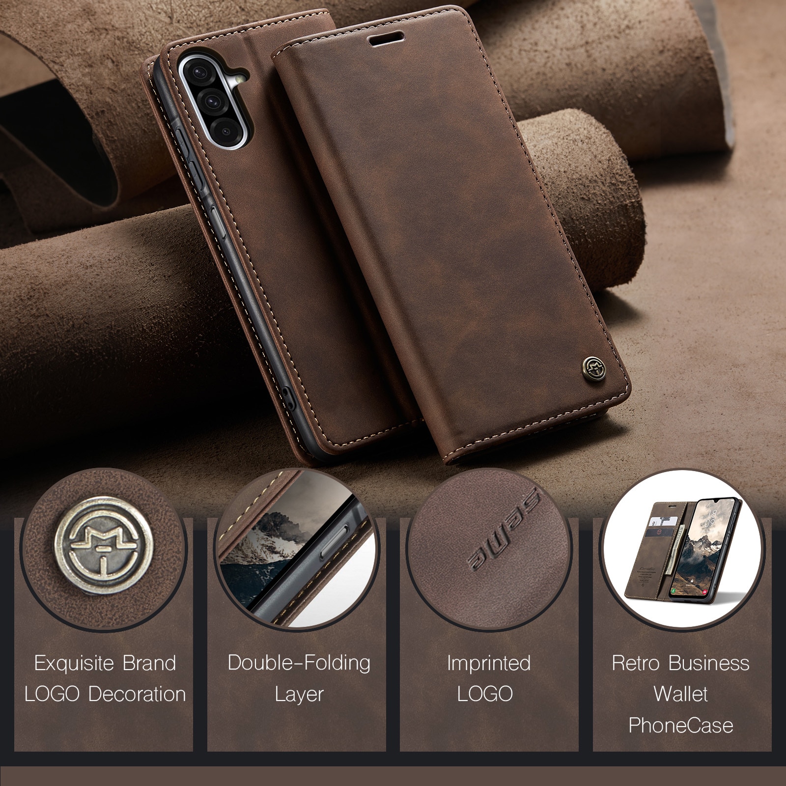 Slim Portemonnaie-Hülle Samsung Galaxy A17 Braun