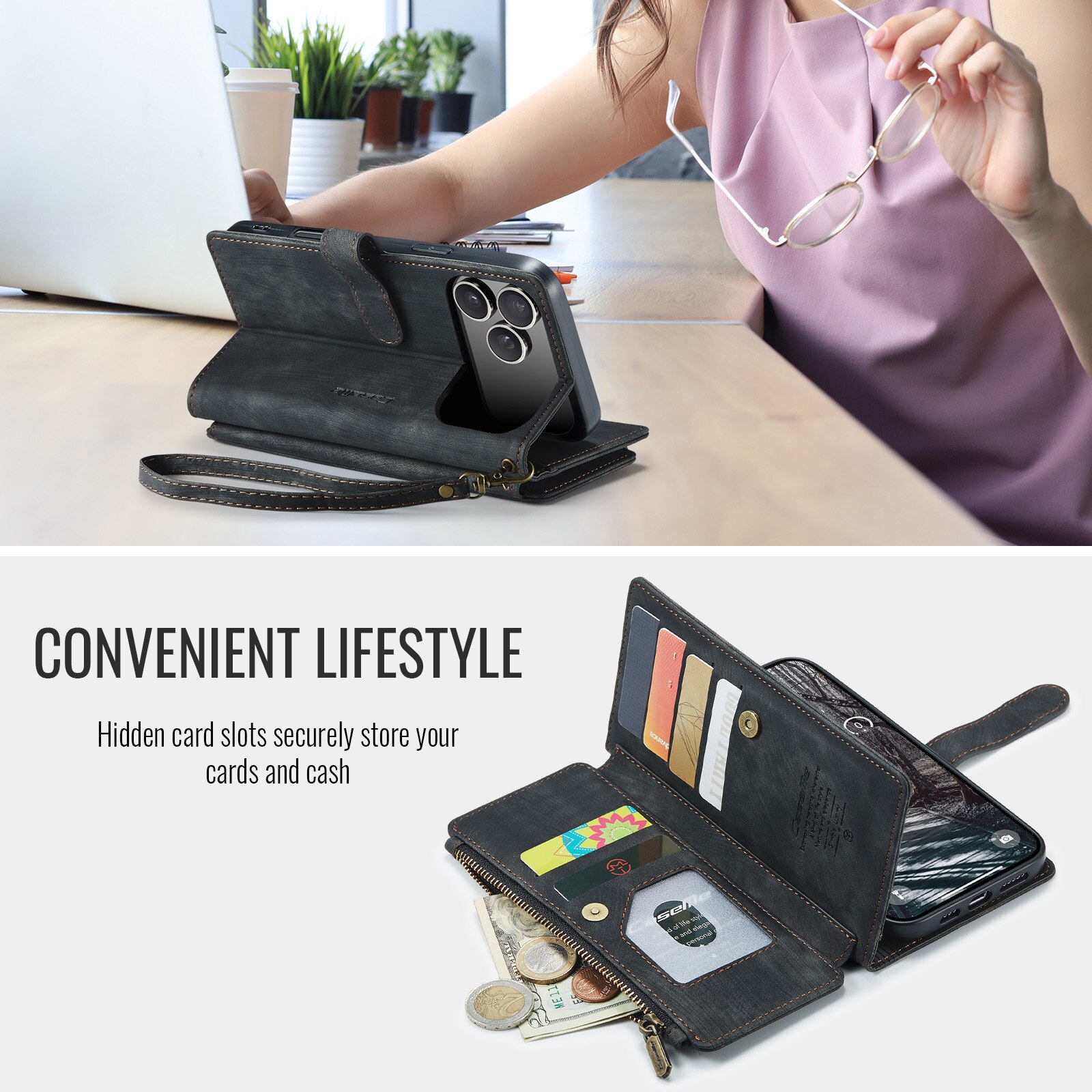 Multi-slot Portemonnaie-Hülle iPhone 17 Pro Grau