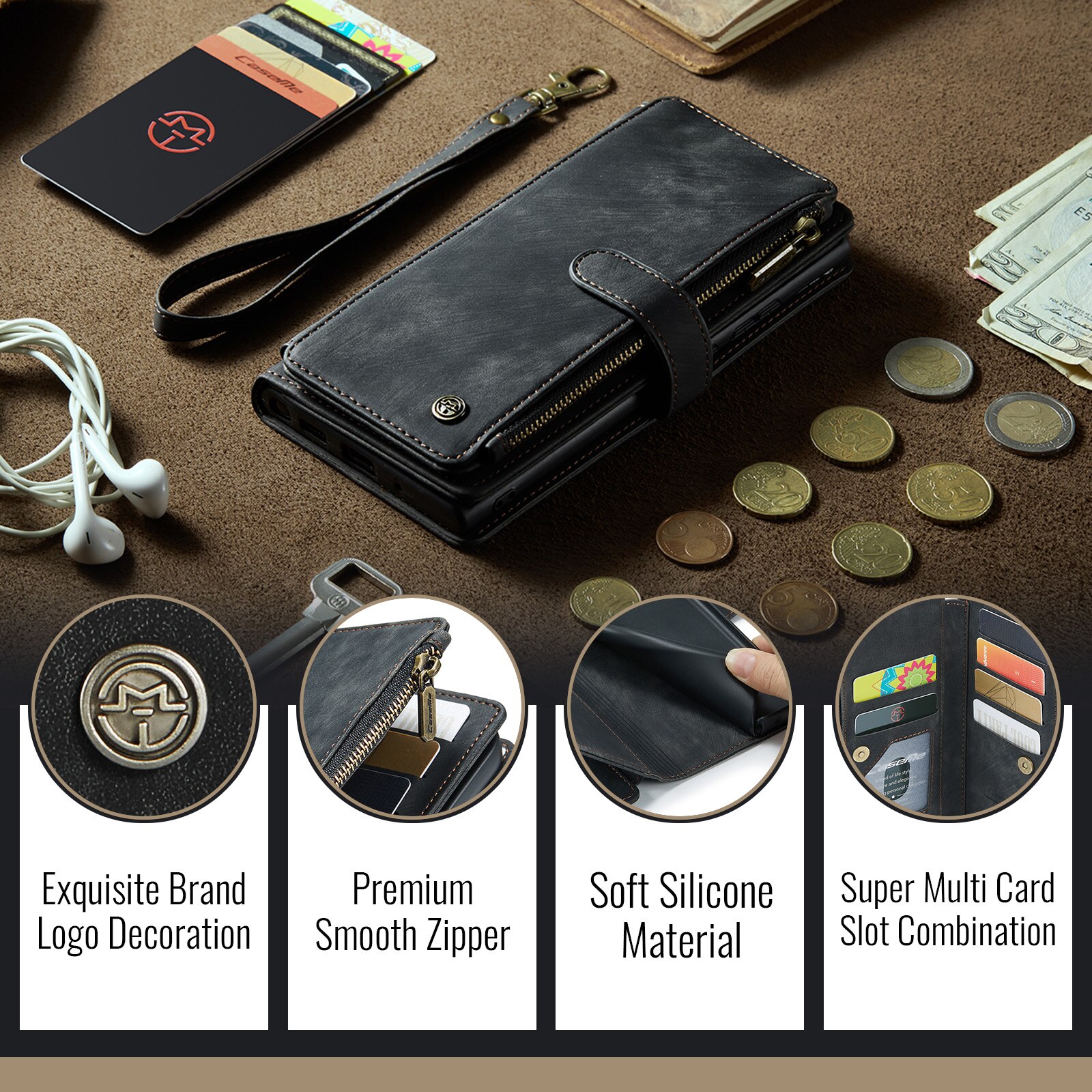 Multi-slot Portemonnaie-Hülle iPhone 17 Pro Grau