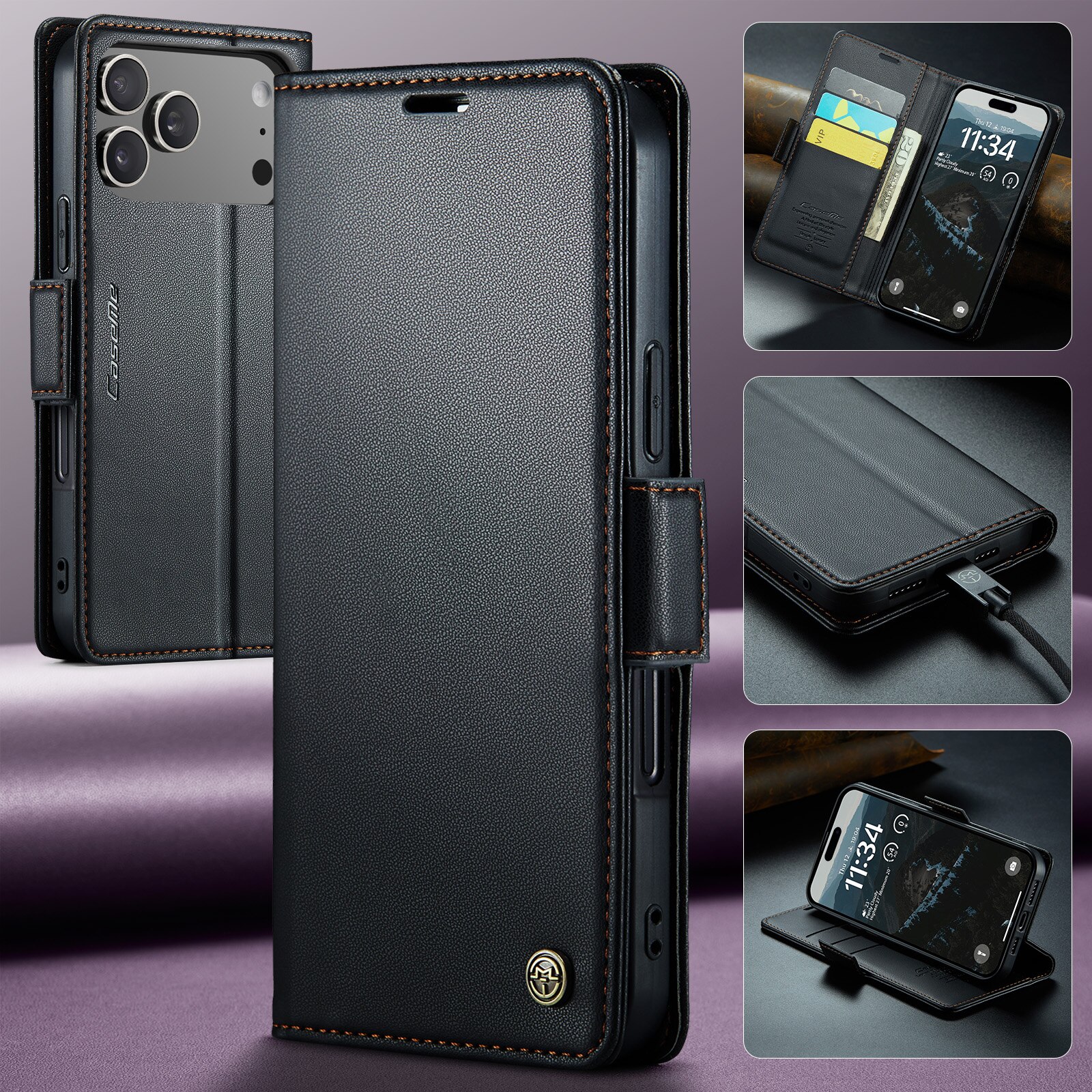 RFID-geschützte Slim Portemonnaie-Hülle iPhone 17 Pro Schwarz