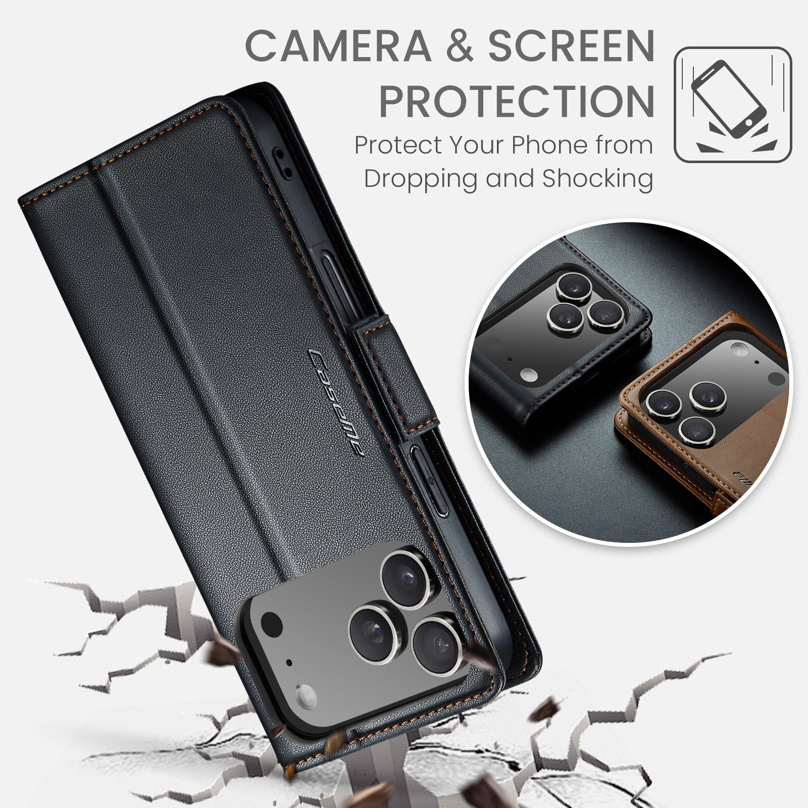RFID-geschützte Slim Portemonnaie-Hülle iPhone 17 Pro Schwarz