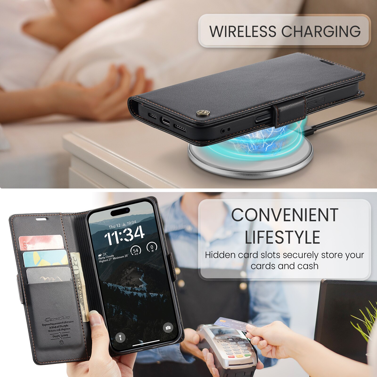 RFID-geschützte Slim Portemonnaie-Hülle iPhone 17 Pro Schwarz