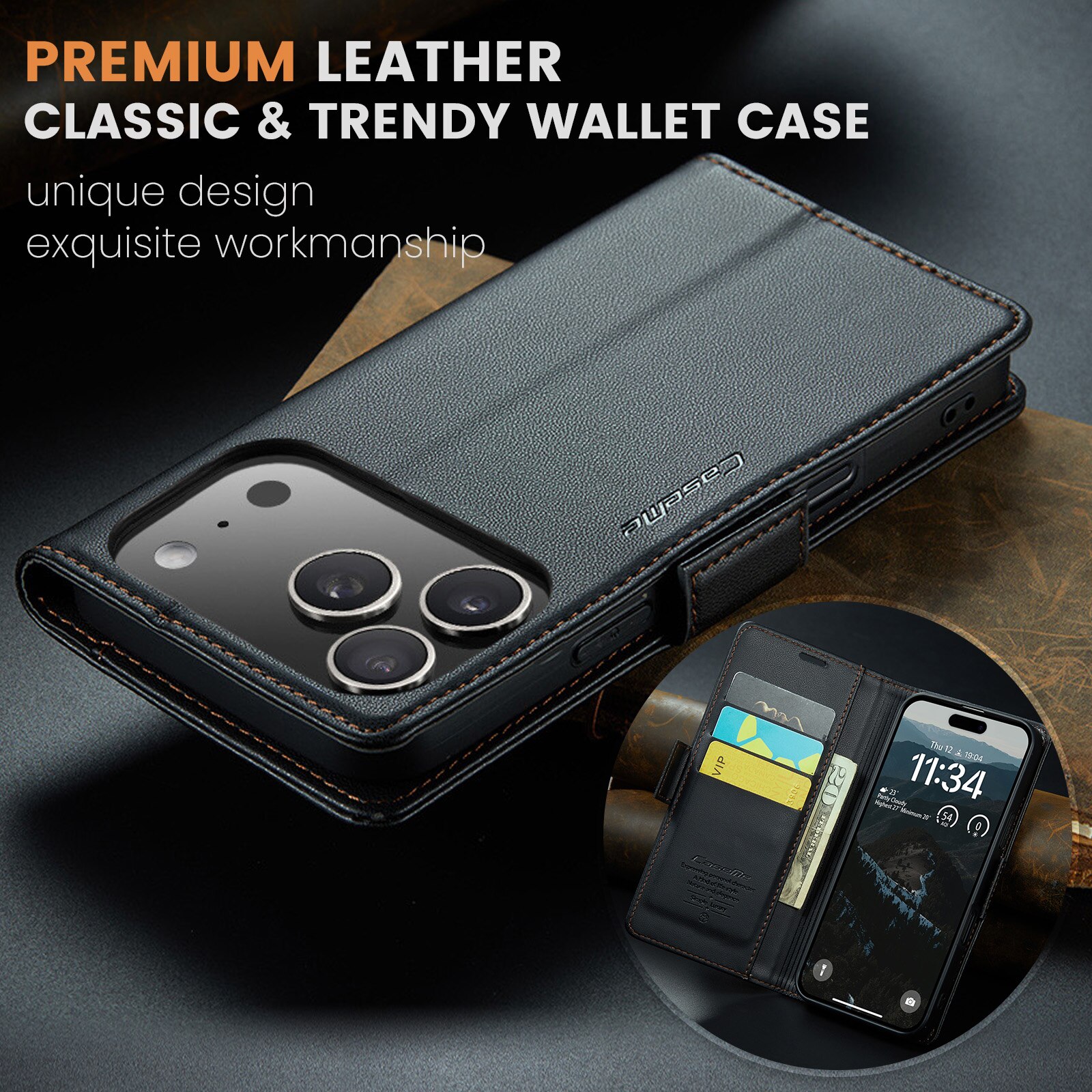 RFID-geschützte Slim Portemonnaie-Hülle iPhone 17 Pro Schwarz