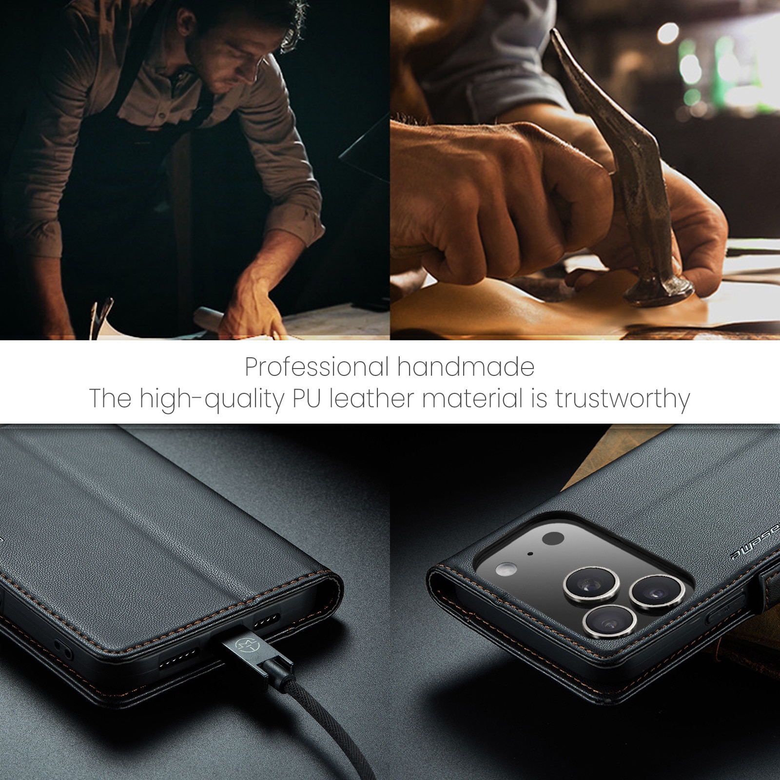 RFID-geschützte Slim Portemonnaie-Hülle iPhone 17 Pro Max Schwarz