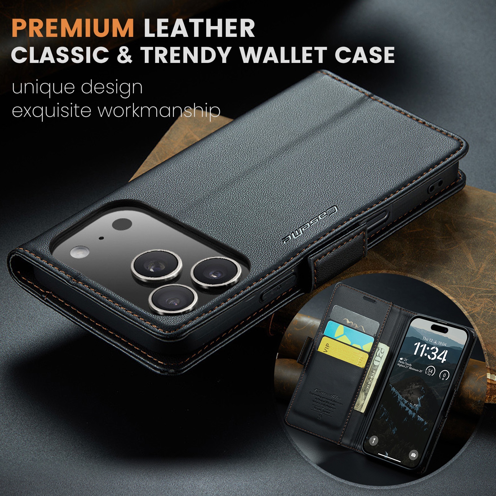 RFID-geschützte Slim Portemonnaie-Hülle iPhone 17 Pro Max Schwarz